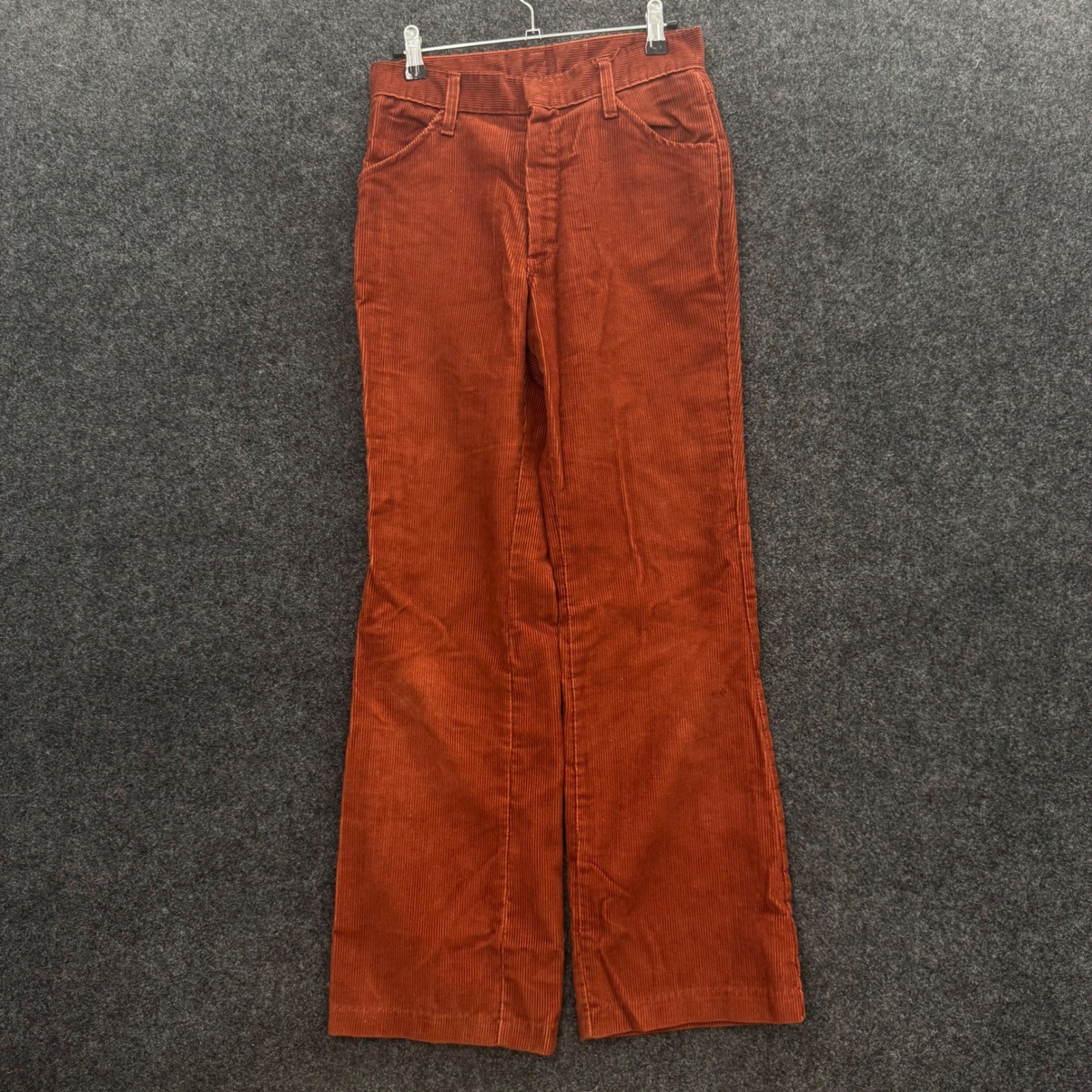 Vintage 70s Flare Corduroy Pants Rust Orange High Waisted Boho Trousers 25 Waist