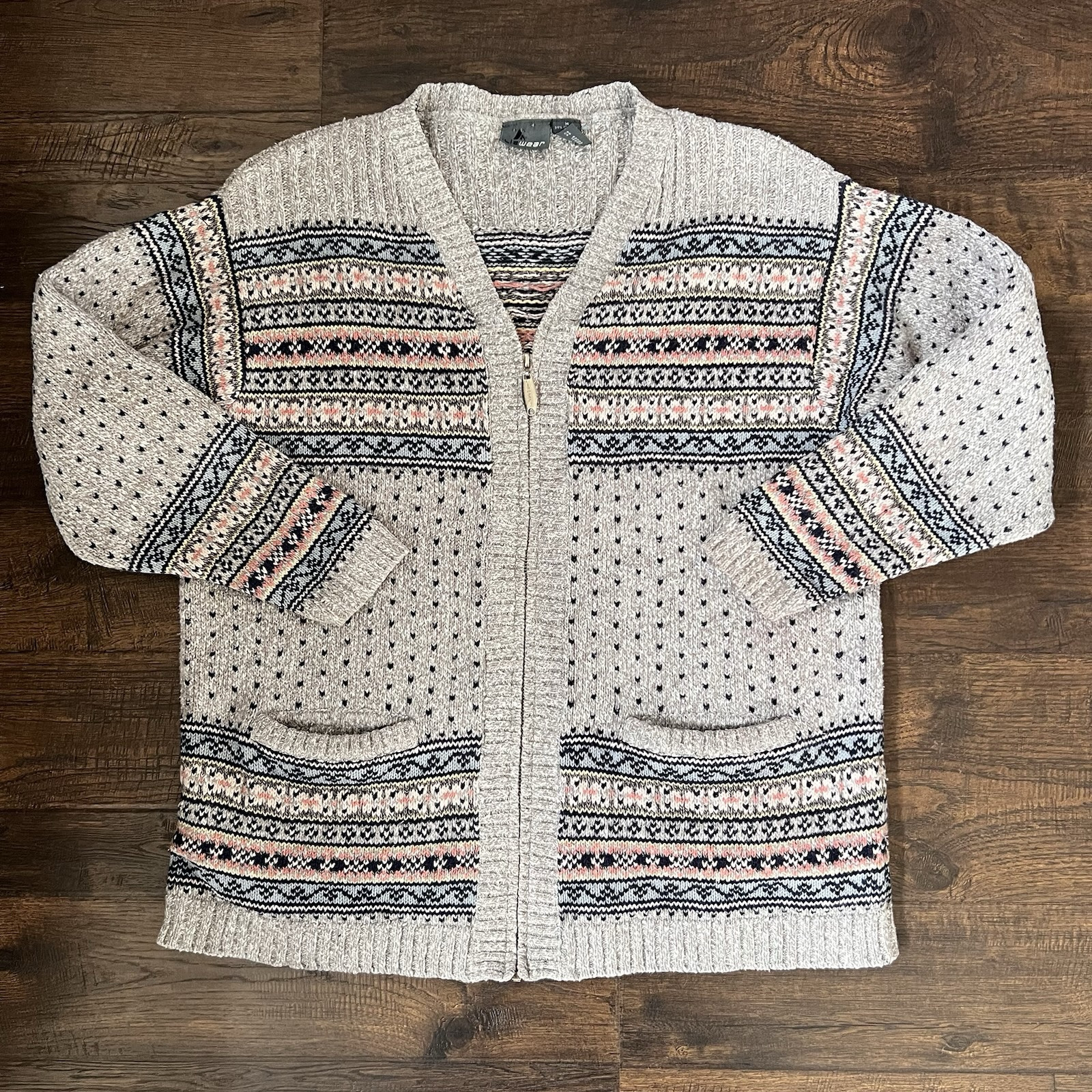 VTG LIZ Wear Med 90s Y2K GRANDMACORE COTTAGECORE CARDIGAN SWEATER Zip Fair Isle