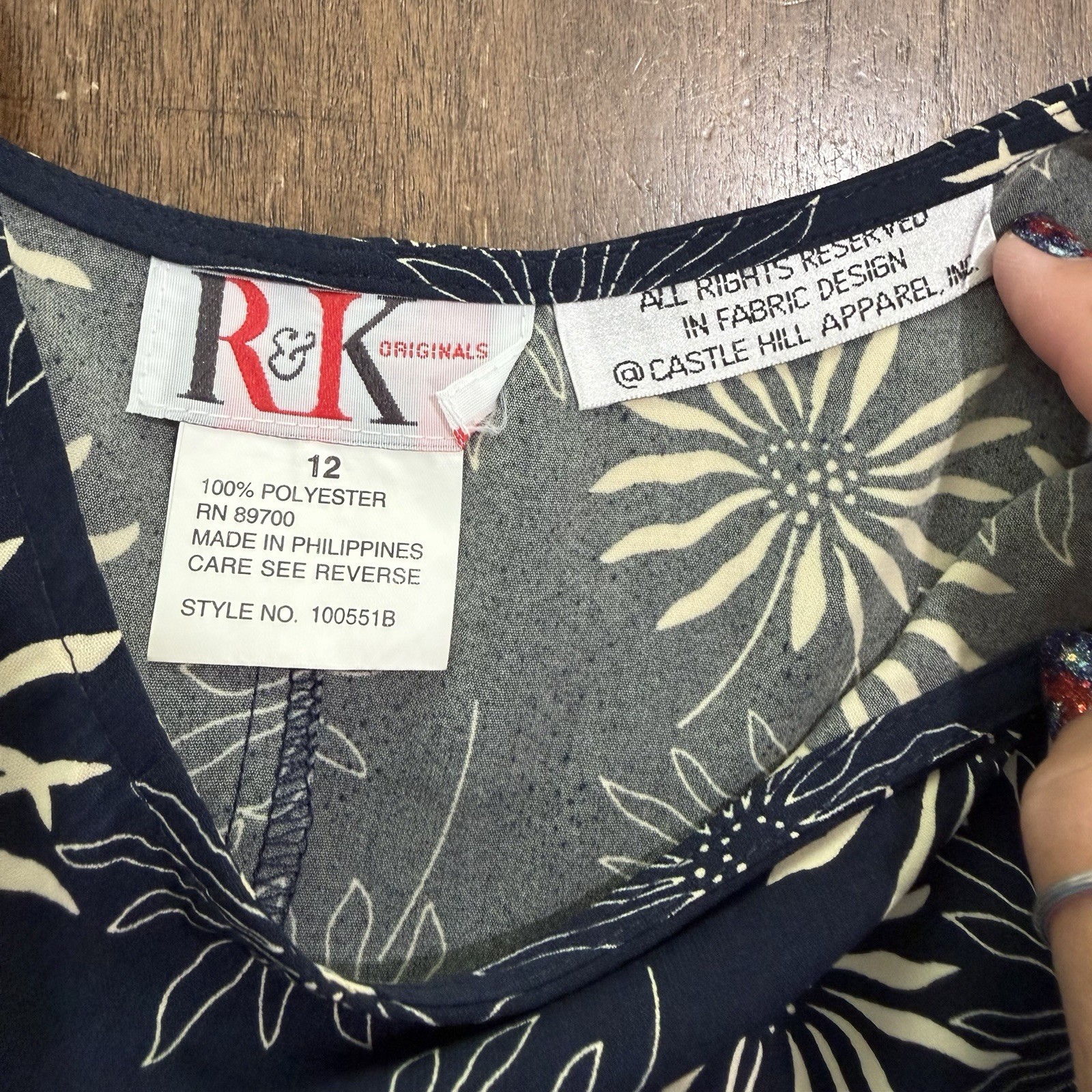 Vtg R&K Originals Maxi Dress Sz 12 Blue Floral Sleeveless Waist Tie EUC!
