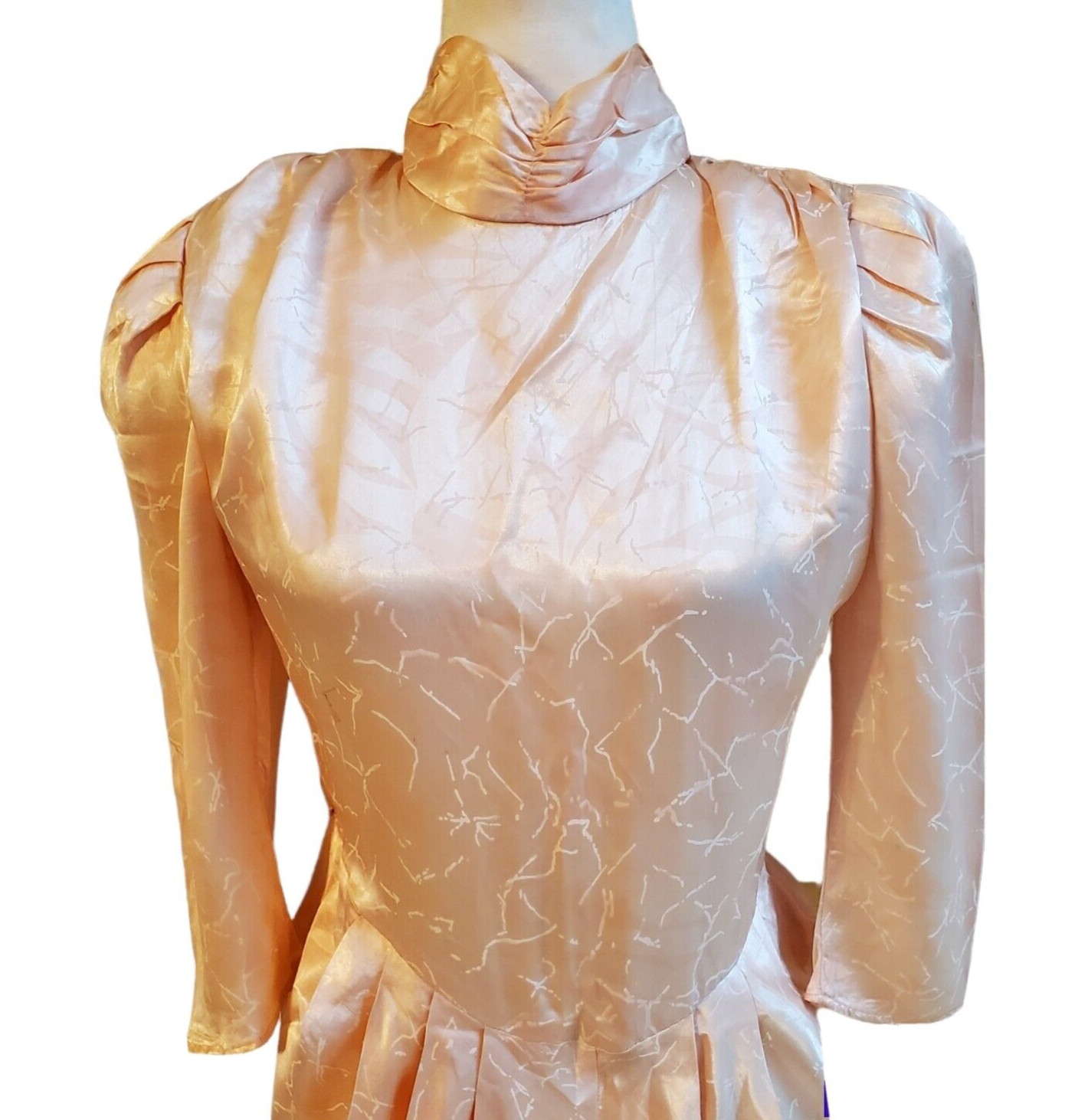 VTG 70s Joni Blair of California Coral High Neck Silky Secretary Dress Size 5