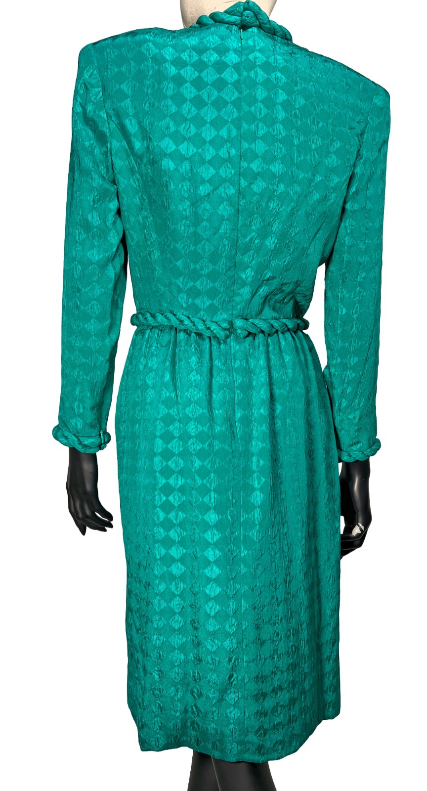 Vintage 1980’s Stanley Platos Green Silk Braided Dress