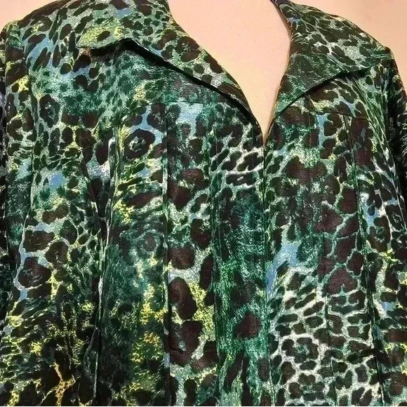 Added Dimensions Womens Top Jacket Colorful Blue & Black Animal Print
