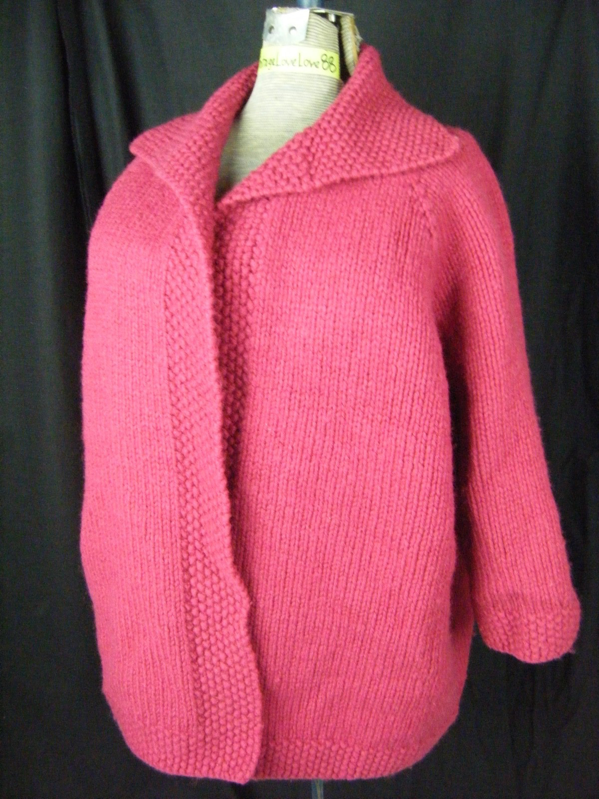 Vtg 50s-60s Hand Knitted Plum Purple Wool Cardigan Sweater-Bust 47/M