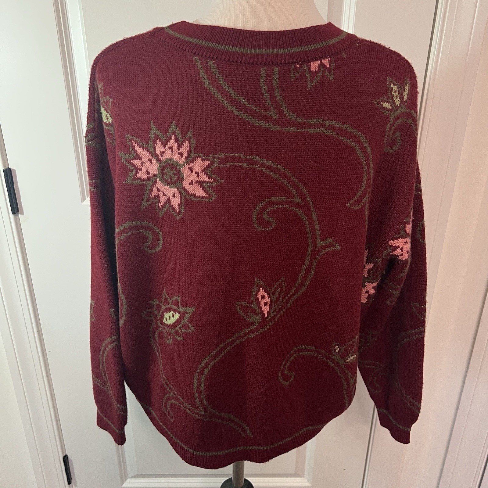 Vintage United Colors Of Benetton Wool Burgundy Pink Floral