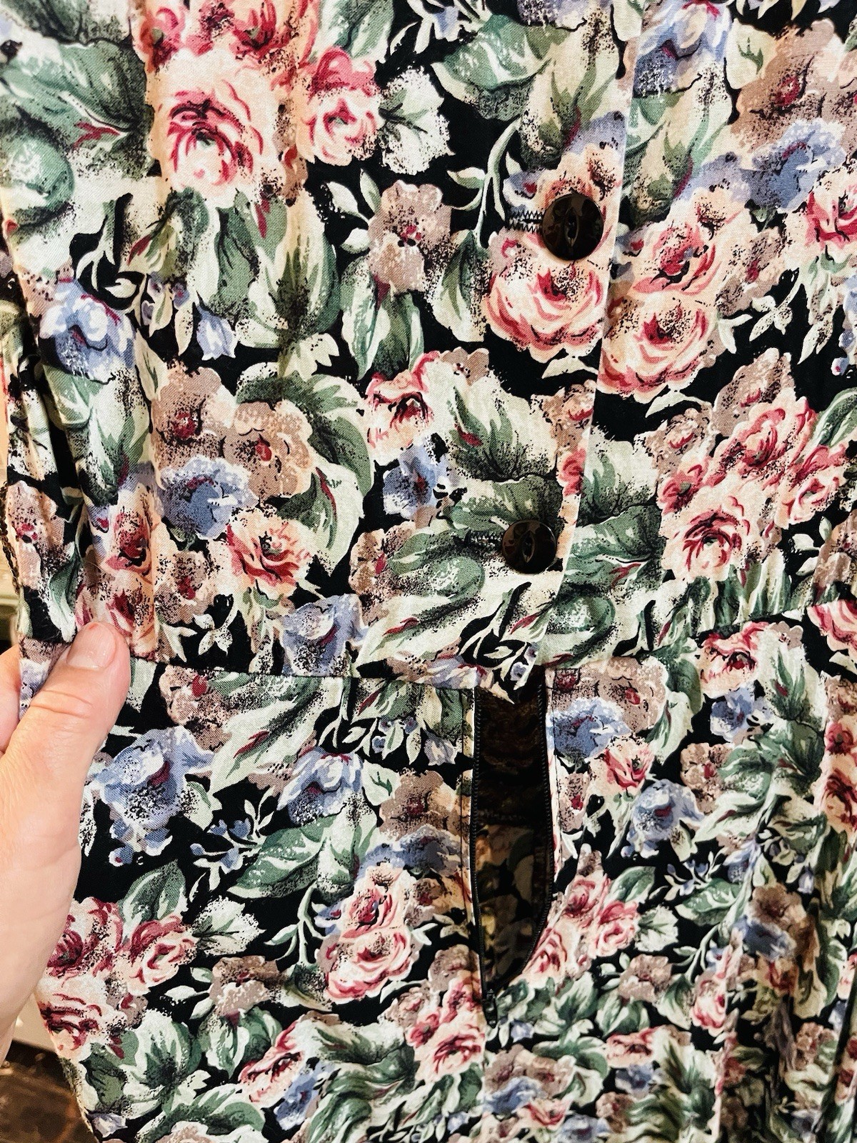 VTG E.D.MICHAELS By Meianie Drucken Cotton Dress Floral Zip Button Sz S/M
