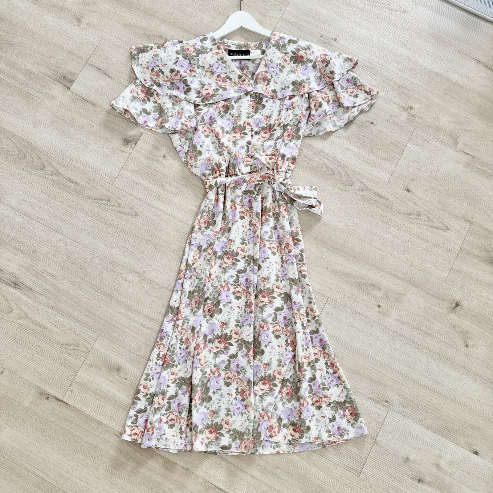 VTG Plaza South Floral Tie At Waist Midi Dress Prairie Cottage Core Sz 8