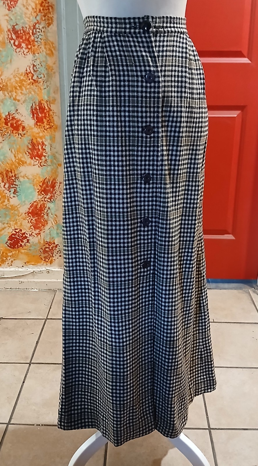 Vtg 1980s Pendleton Plaid All Wool Fitted Buttoned Front Maxi Skirt S