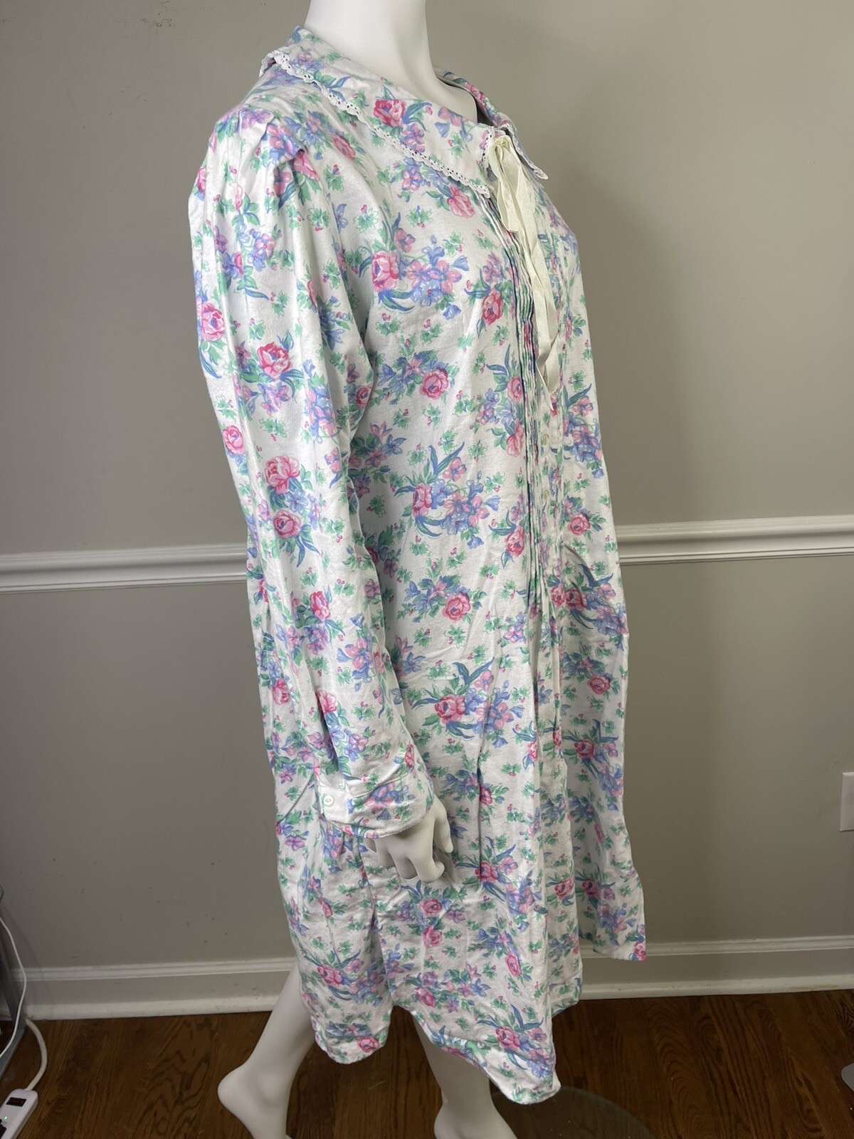 NOS Vintage Sears Carriage Court Pink Floral Flannel Cotton Night Gown Sz L