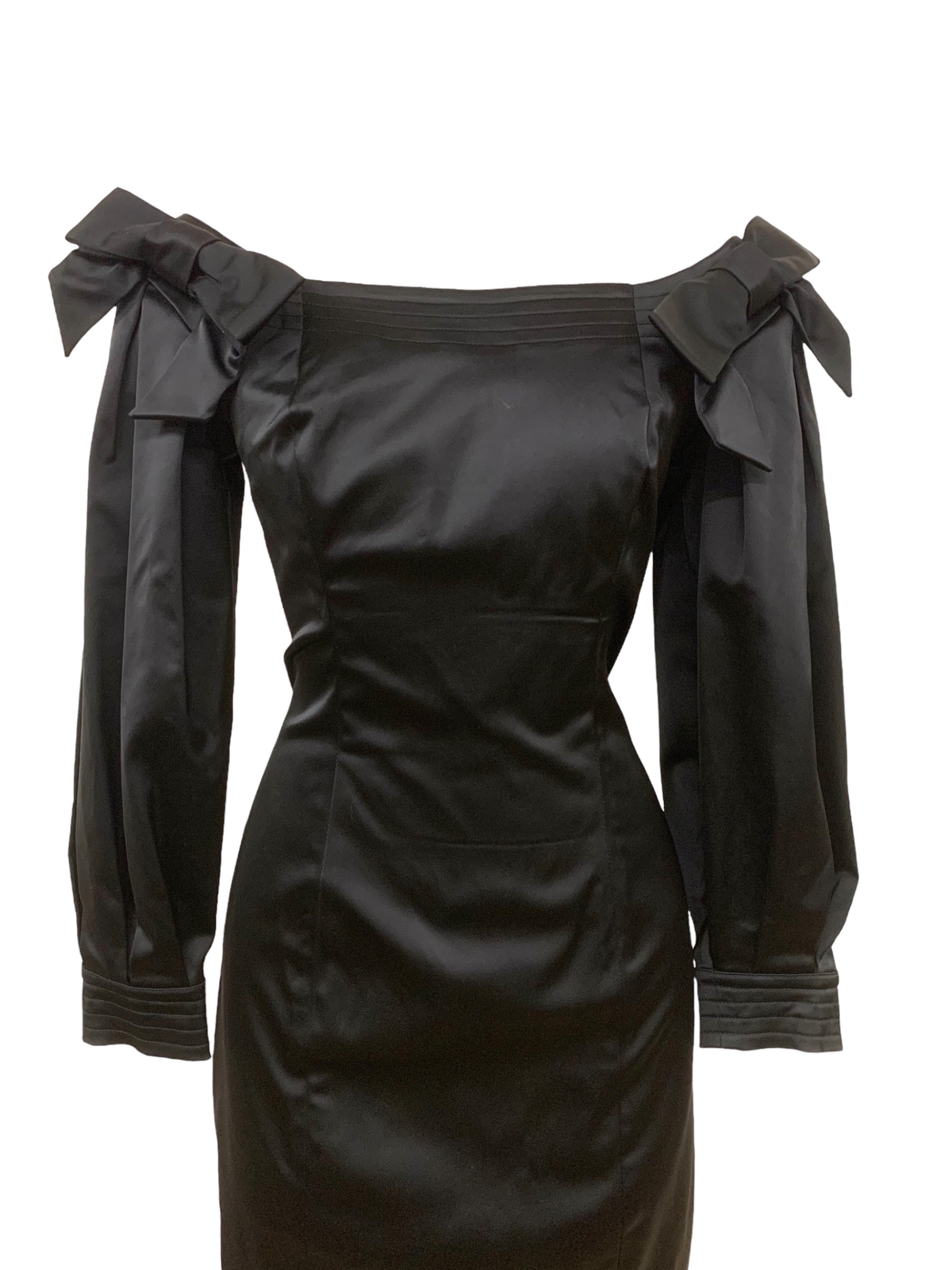 Vtg Vintage 1990s 1990s Henri Bendel Cold Shoulder Bow LBD Black Cocktail Dress