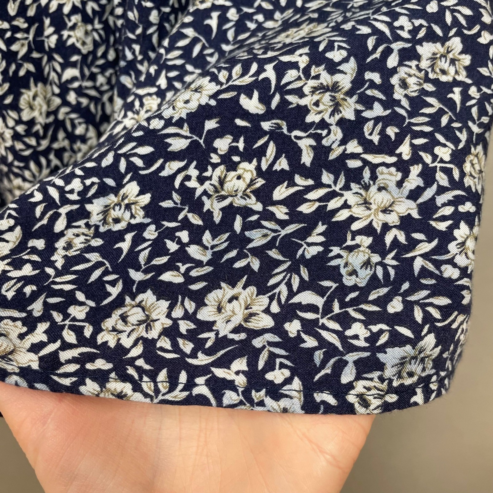 Vintage Paris Sport Club Dress Navy Floral Midi Faux Pearl Button Juniors Size 3