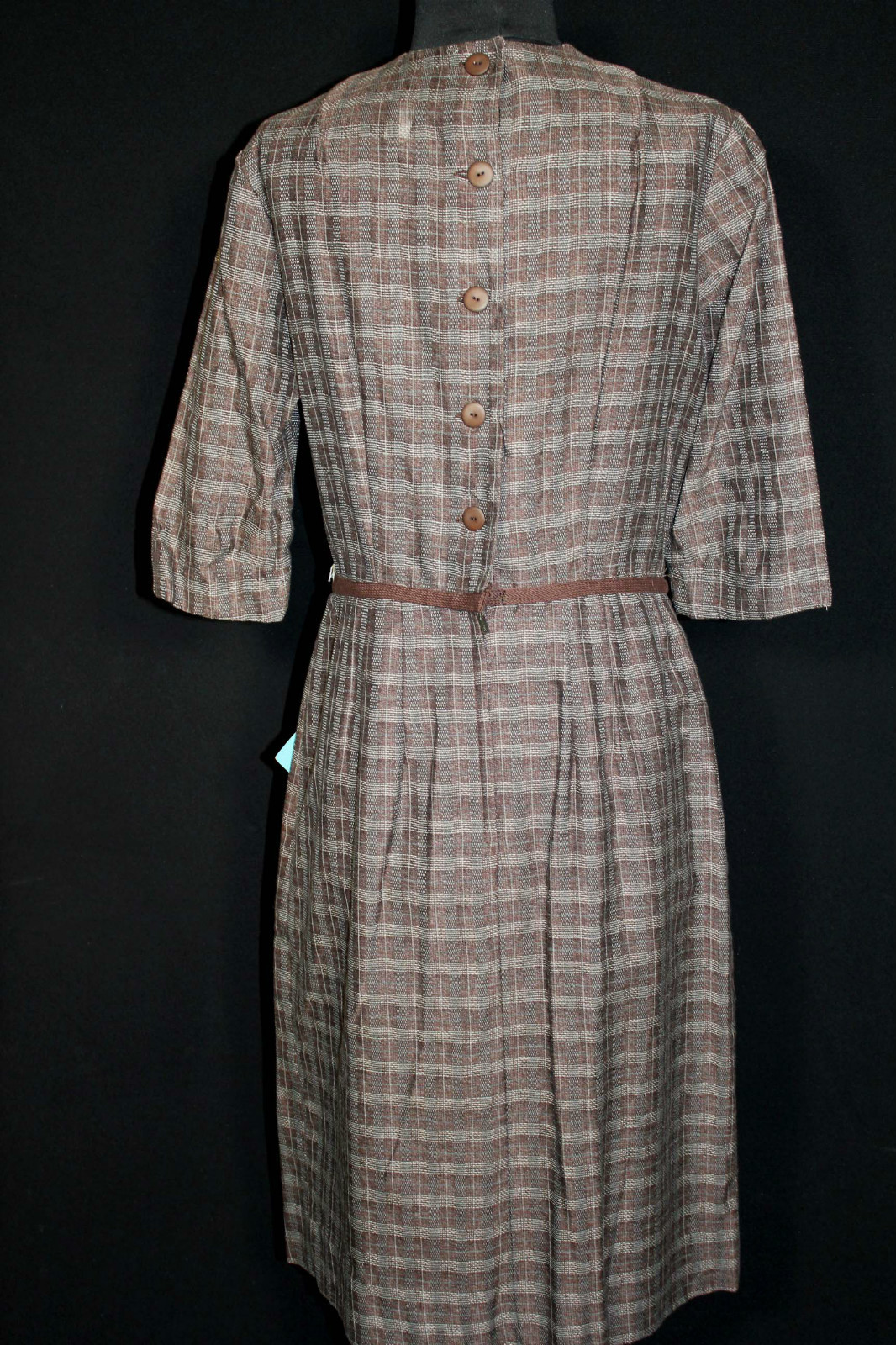 VINTAGE 1950’S DEADSTOCK NEVER WORN MUSTARD BROWN COTTON & SILK DRESS SIZE 10