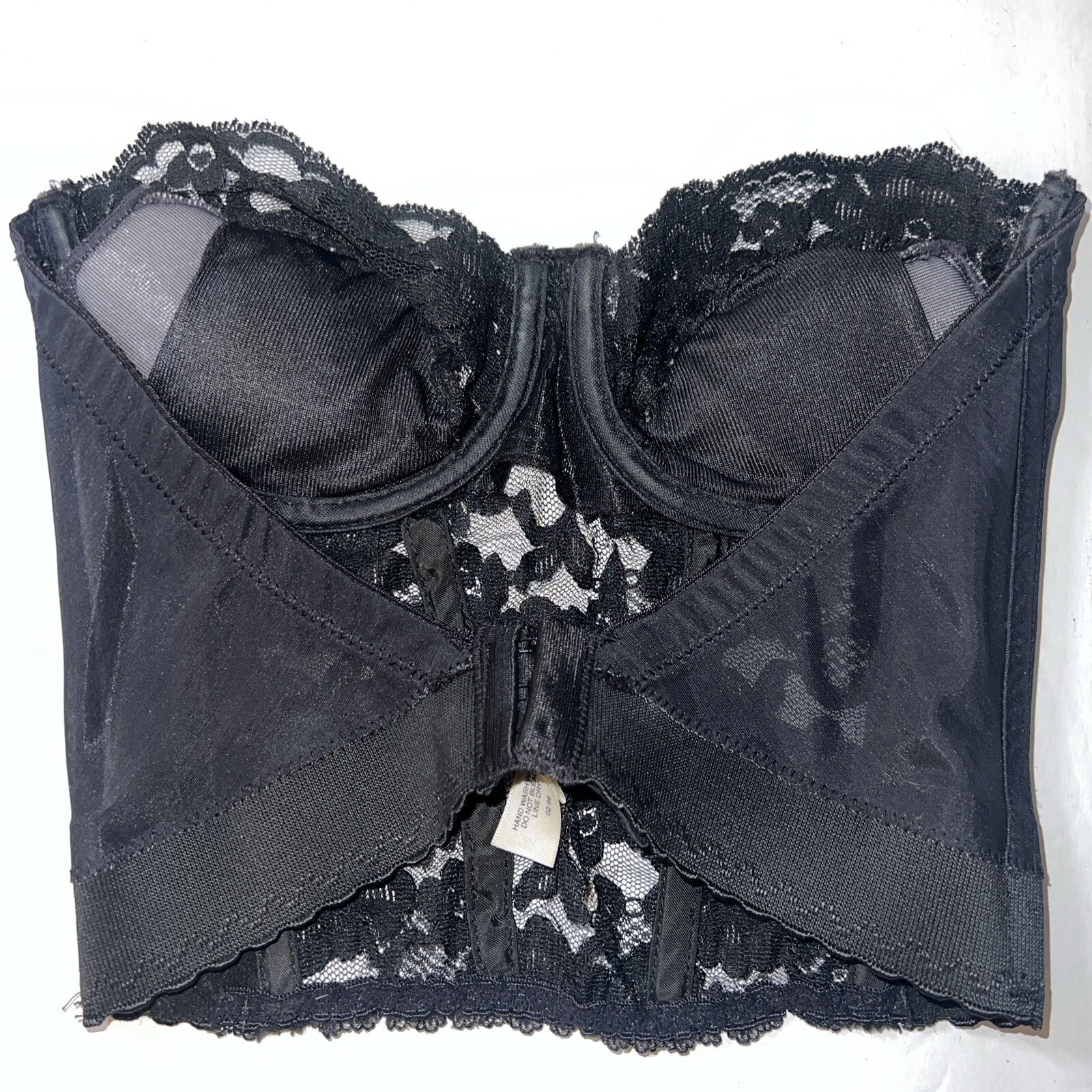 34B Victoria’s Secret Black Corset Bustier Strapless Lace Eye Loop Underwire