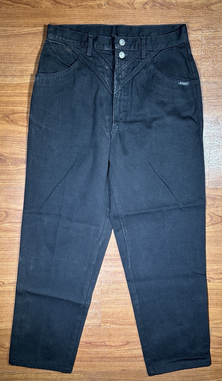 Vintage 80s Rockies Black Western Jeans Womens 15 33×36 USA Bareback 17