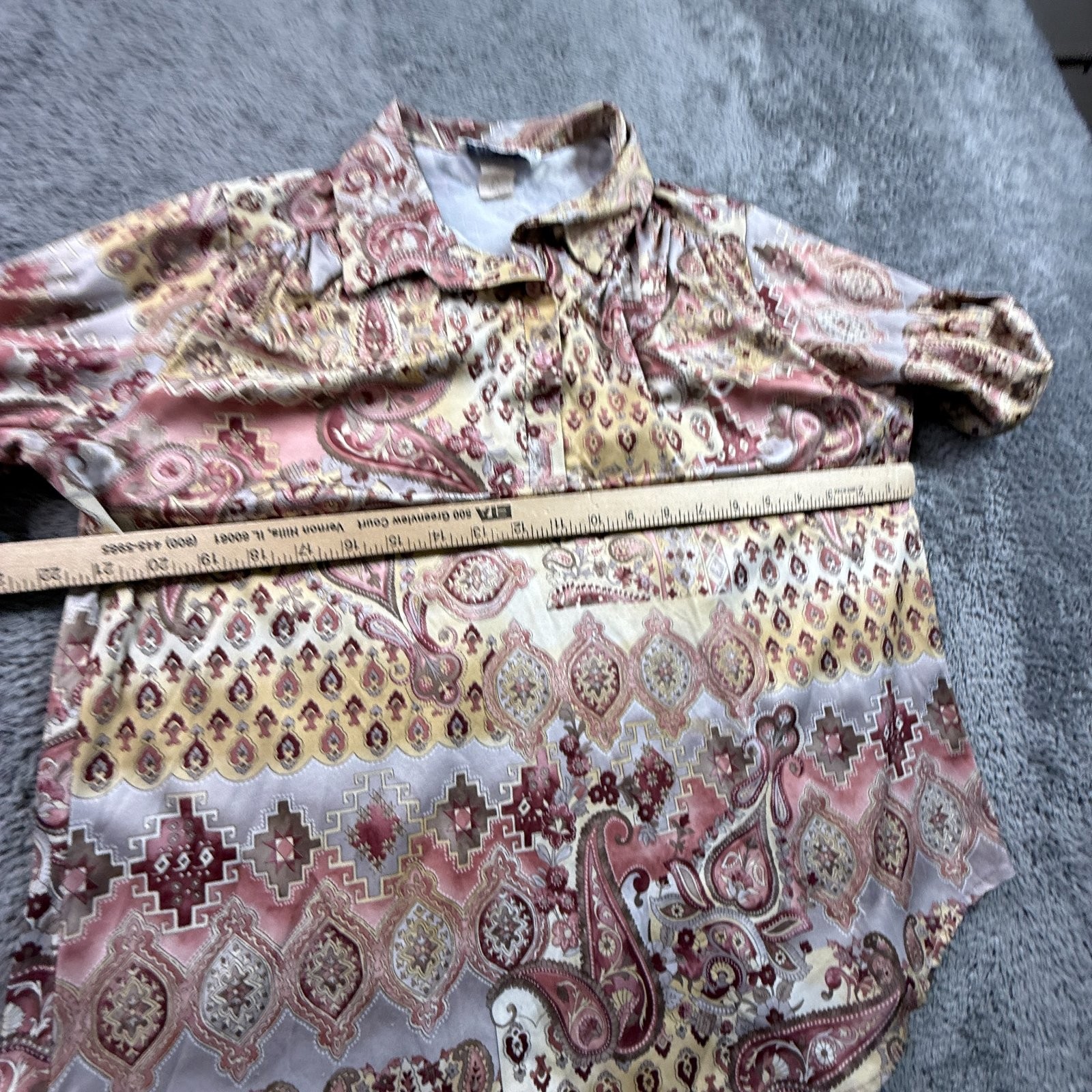 Vintage 70s Top Notch Paisley Medallion Pullover Blouse Pink Gold USA Womens 18W