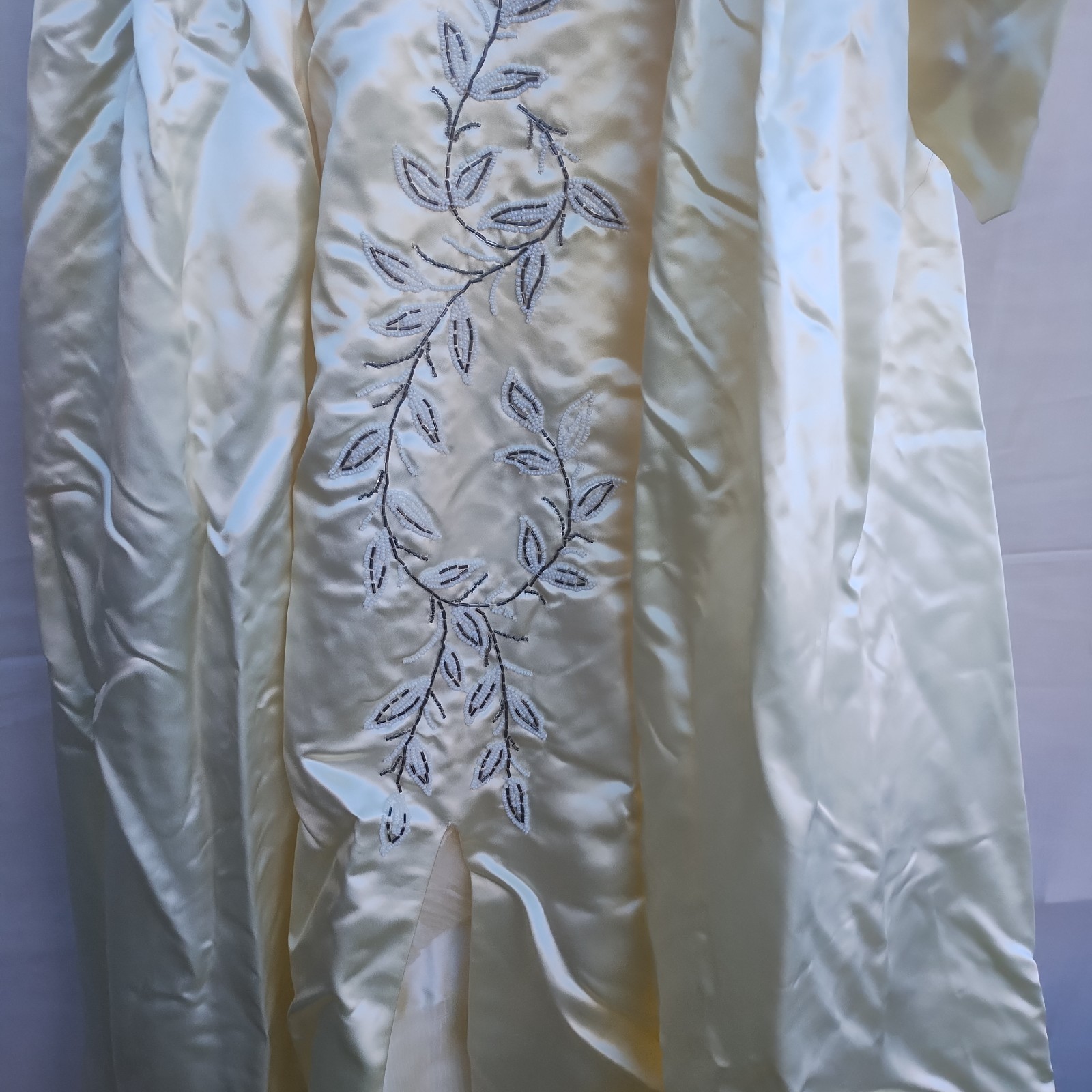 ✅Antique All Silk/Satin Handmade Beaded Lace Wedding Dress Fitted Bodice Flowers