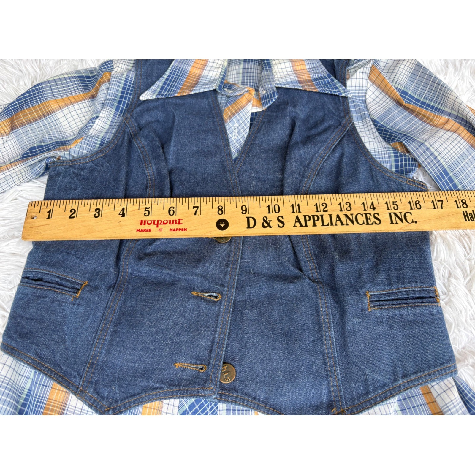 Vintage 70s Miss H.I.S. Denim Culottes Pied Piper 3 Piece Outfit Womens S