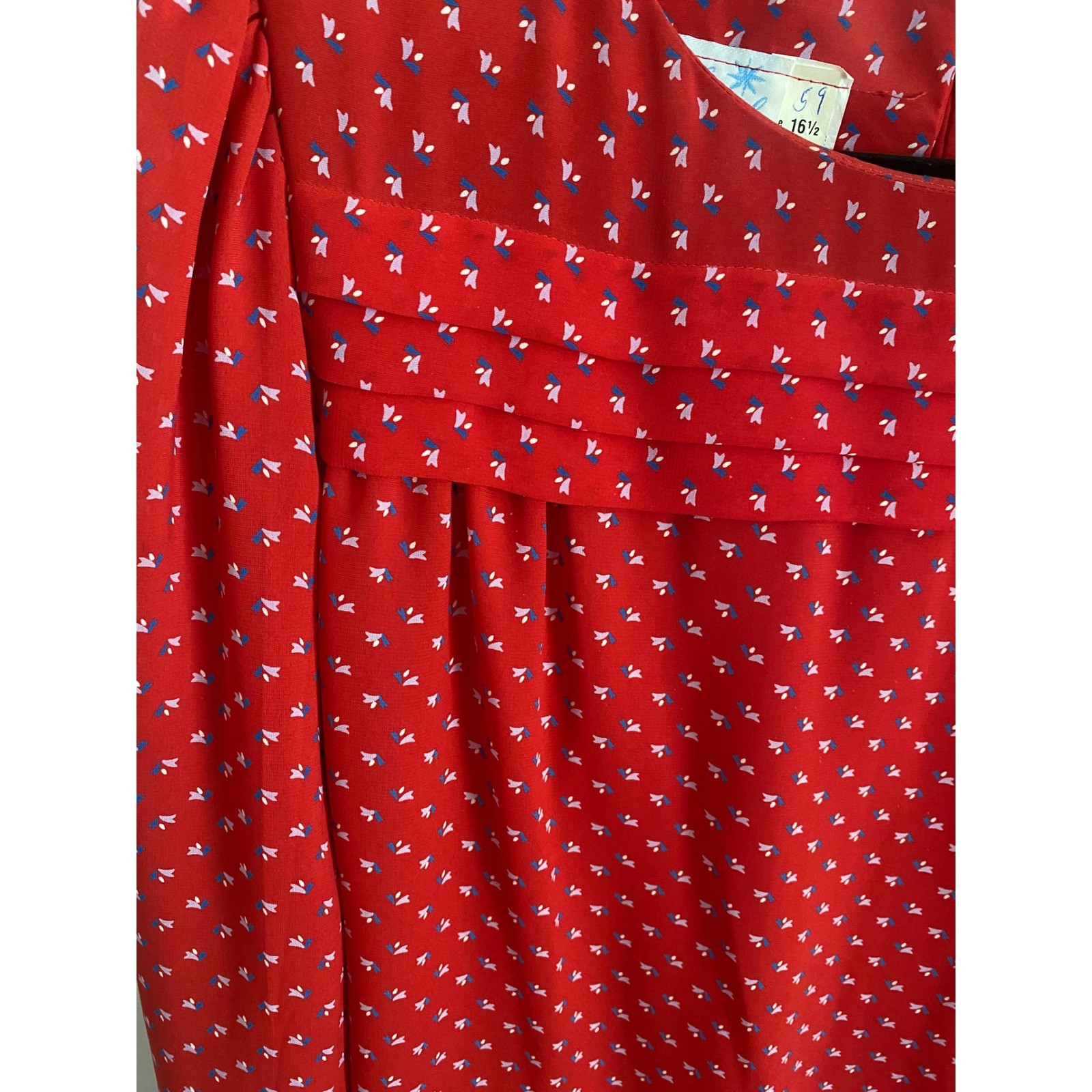 Vintage Lorac Original Red Micro Print Drop Waist Asymmetrical Dress Size 16.5