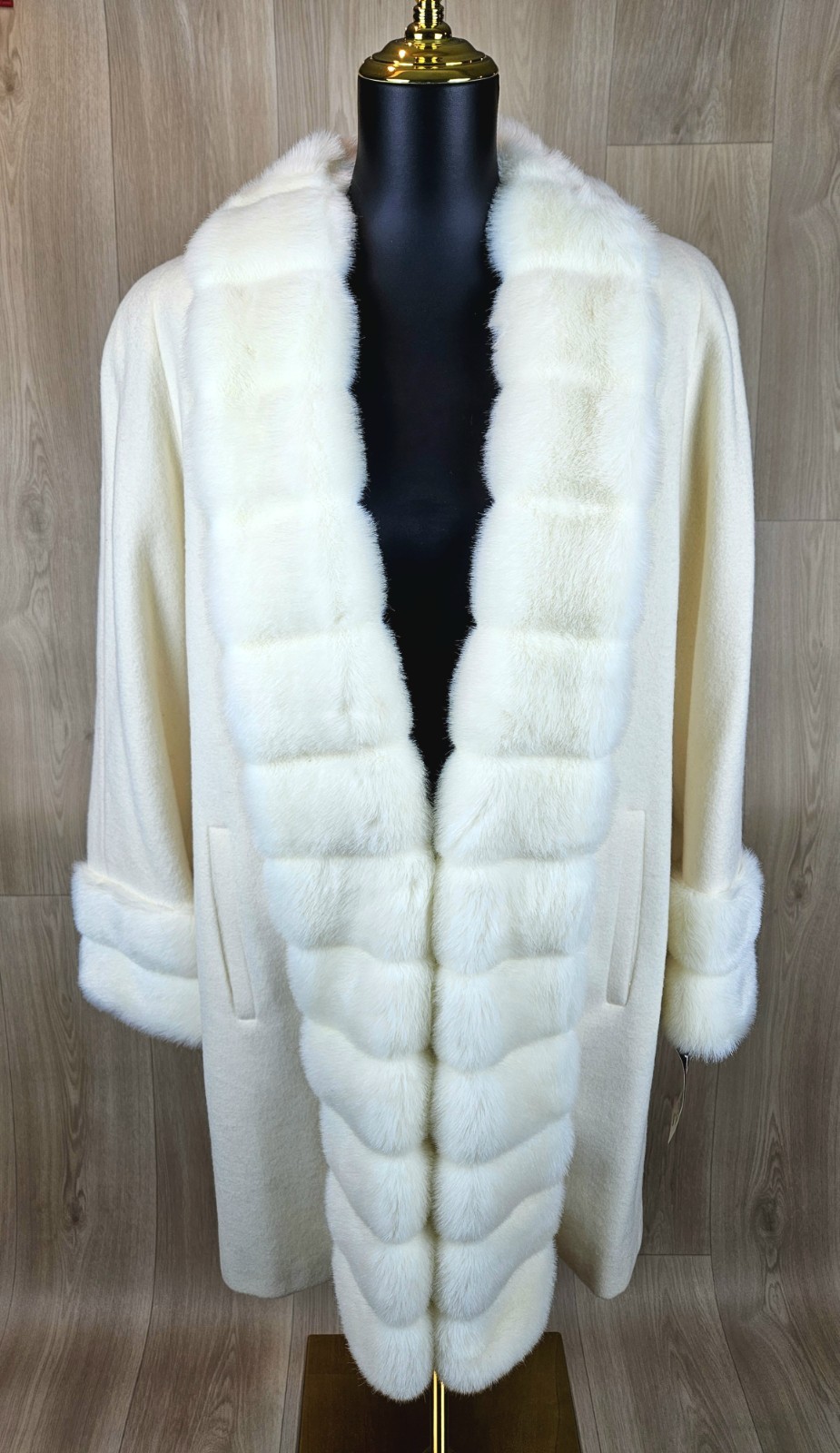 NWT Vtg Monterey Fashions White Faux Fur Wool Long Coat Sz 10 Overcoat Mob Wife
