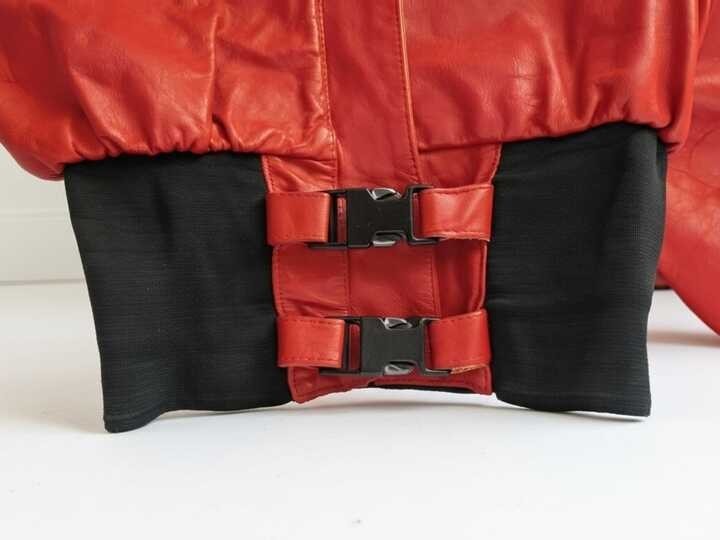 RARE 1990s Outerwear by Phoenix Red Leather Cropped Corset Waist Moto Bomber S