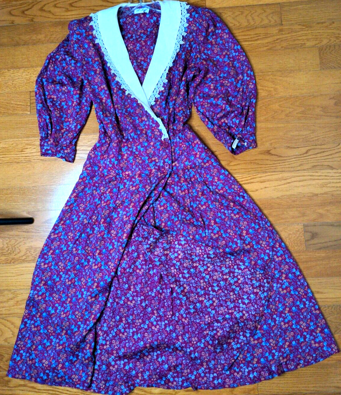 NOS Y2K JSJ Size 10 Secretary Cottagecore Prairie Ditsy Maroon Floral Midi Dress