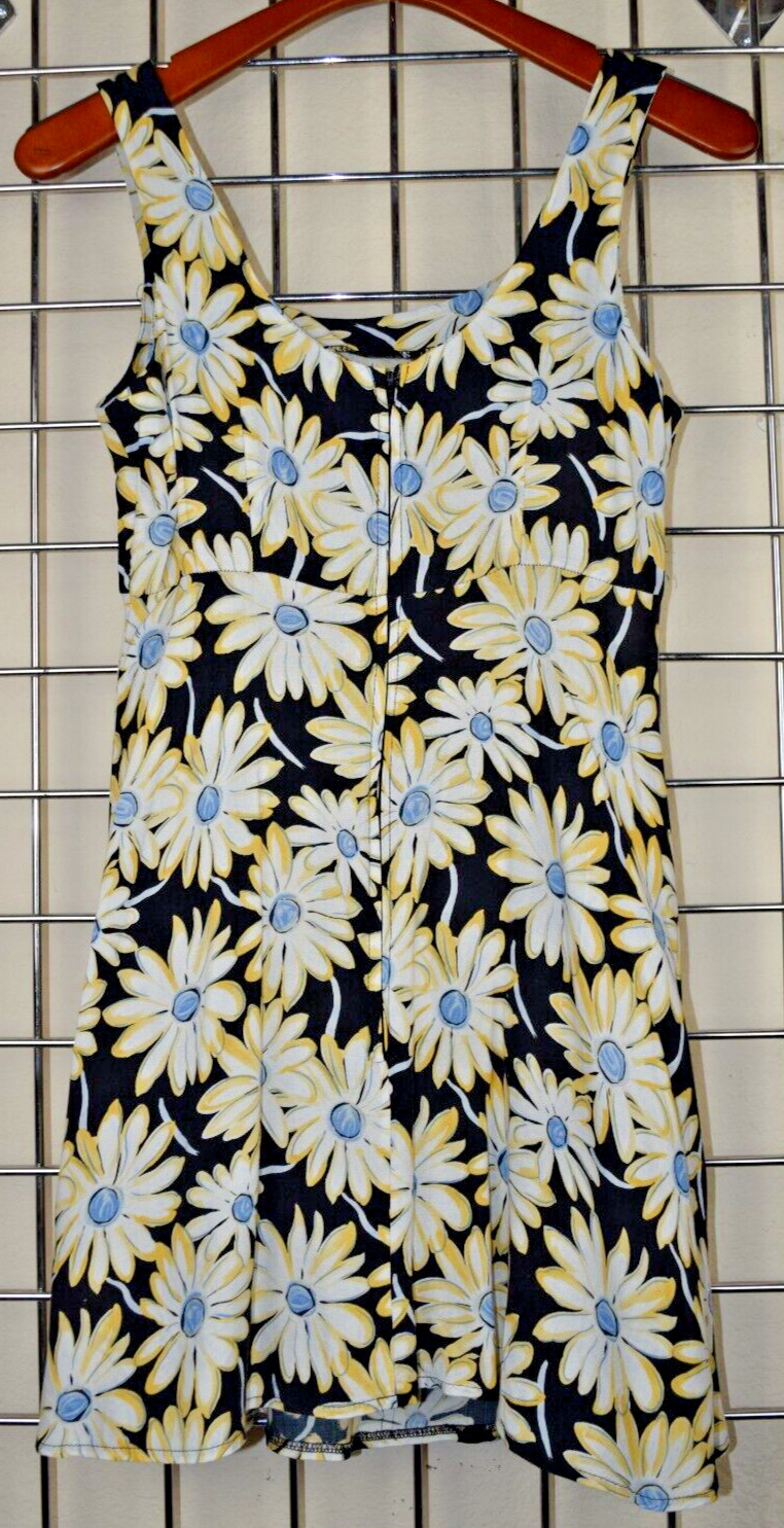 Vintage Sundress Rampage Size 5 90s Yellow Daisies Rayon Back Zip