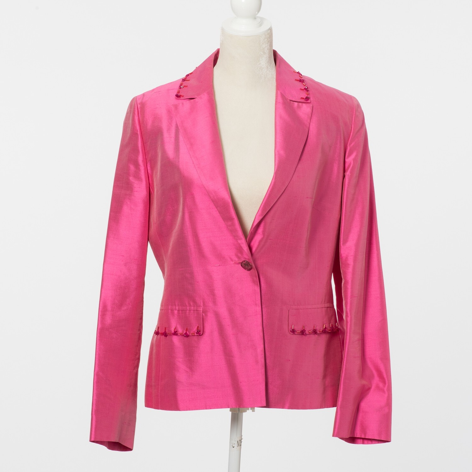 Vintage Les Copains Beaded Hot Pink Silk Jacket and Skirt Mother of The Bride