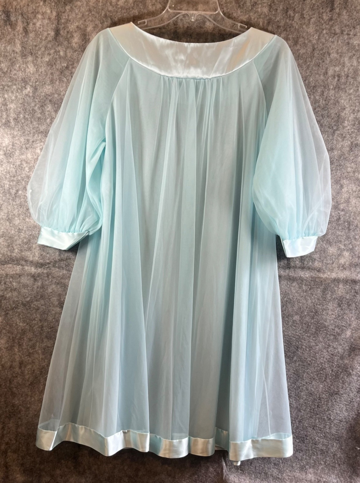 Vintage Gossard Artemis Peignoir M Sheer Robe Floral Nylon BLUE 60s 70’s EUC