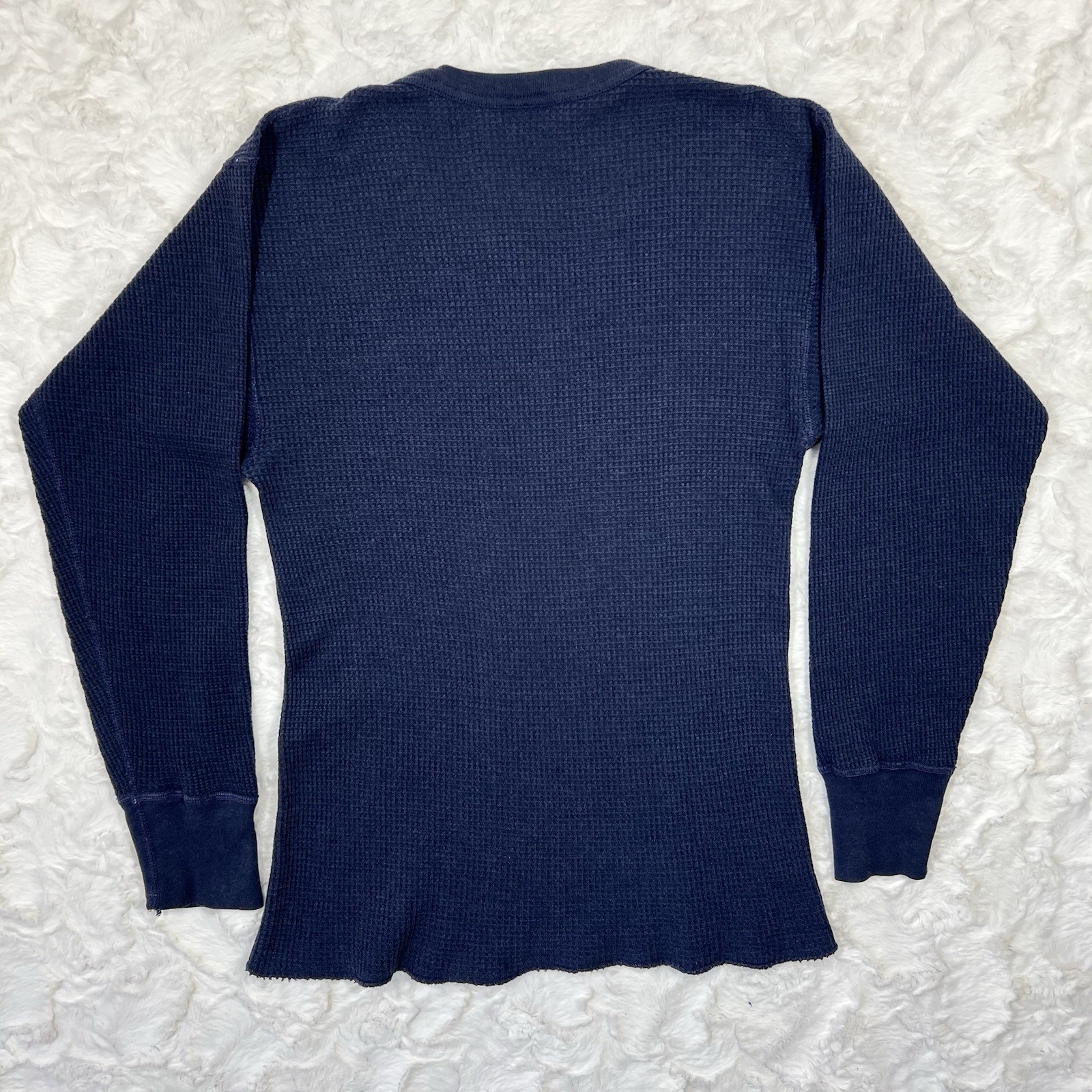 Vintage 70s 80s Gap Waffle Knit Thermal Long Sleeve Shirt L Navy Blue USA Made