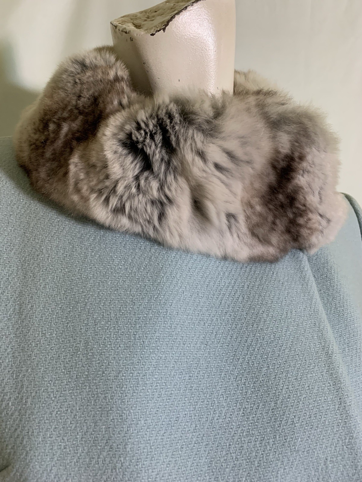 True Vintage Robin’s Egg Blue Wool 1960s Jacket Chinchilla Fur Trim S