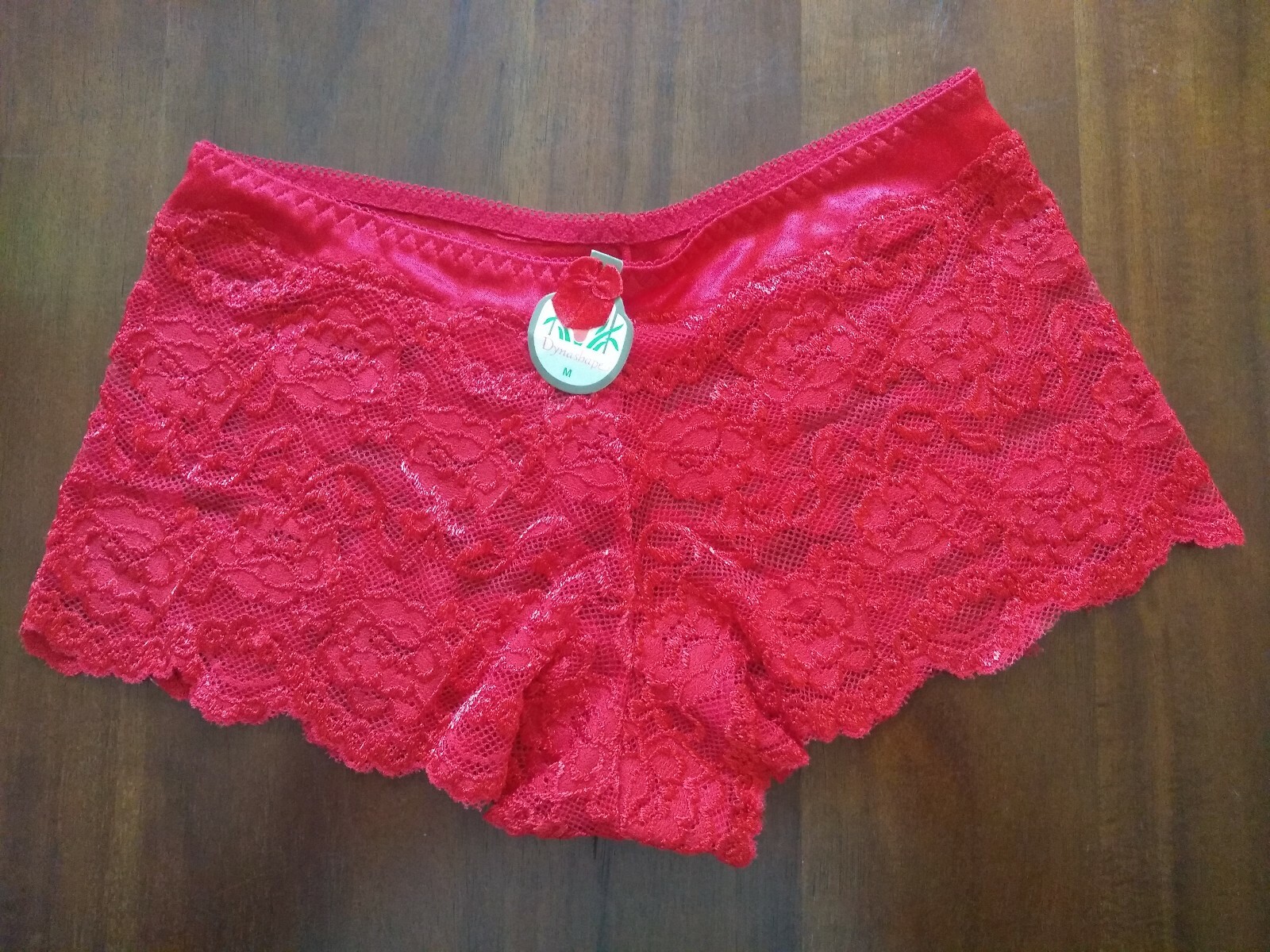 Vintage Dynashape Red Beige Blue Lace Short Hi Cut Panties Size Medium 6