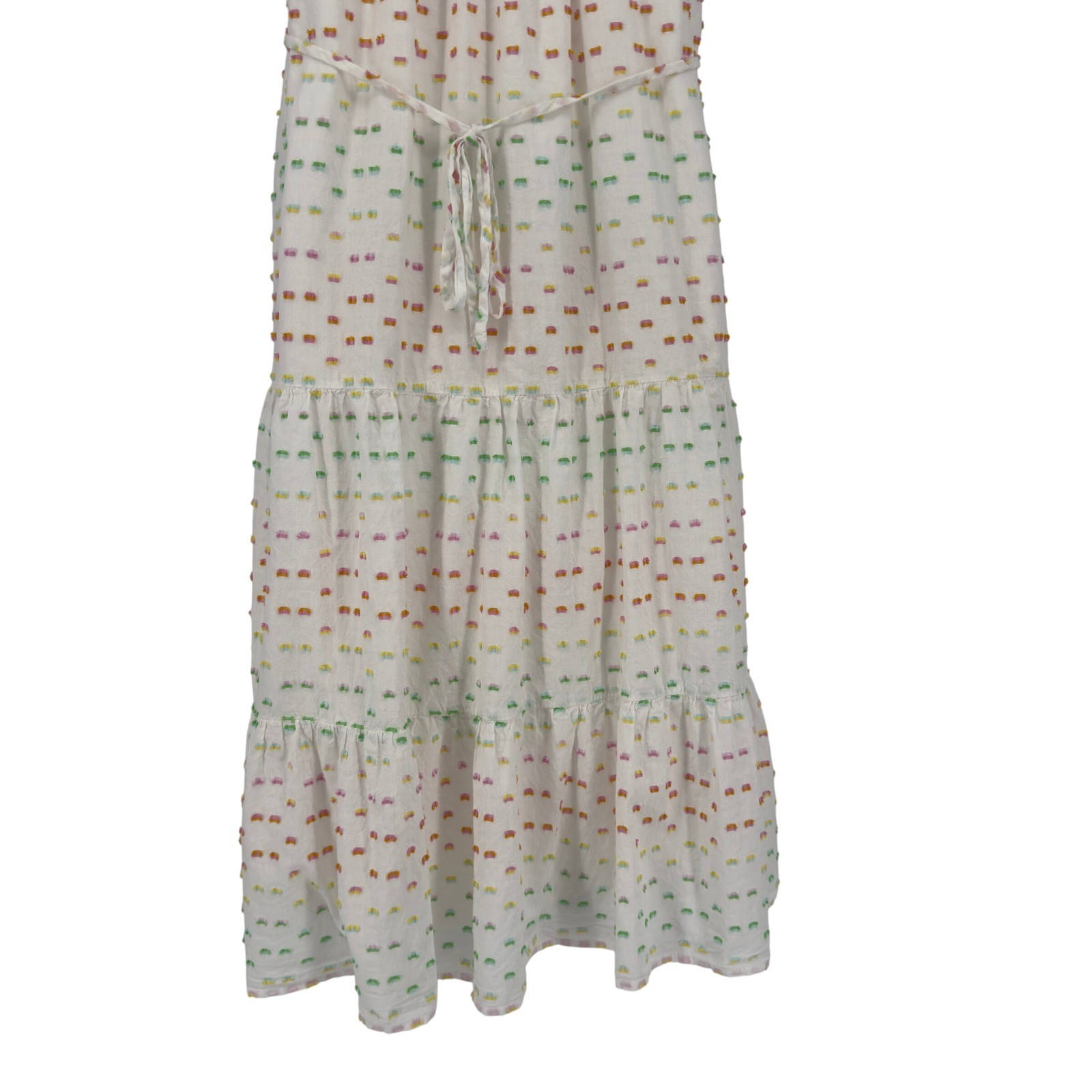 Draper James RSVP White Clip Dot Midi Dress XS Rainbow Tiered Cottagecore