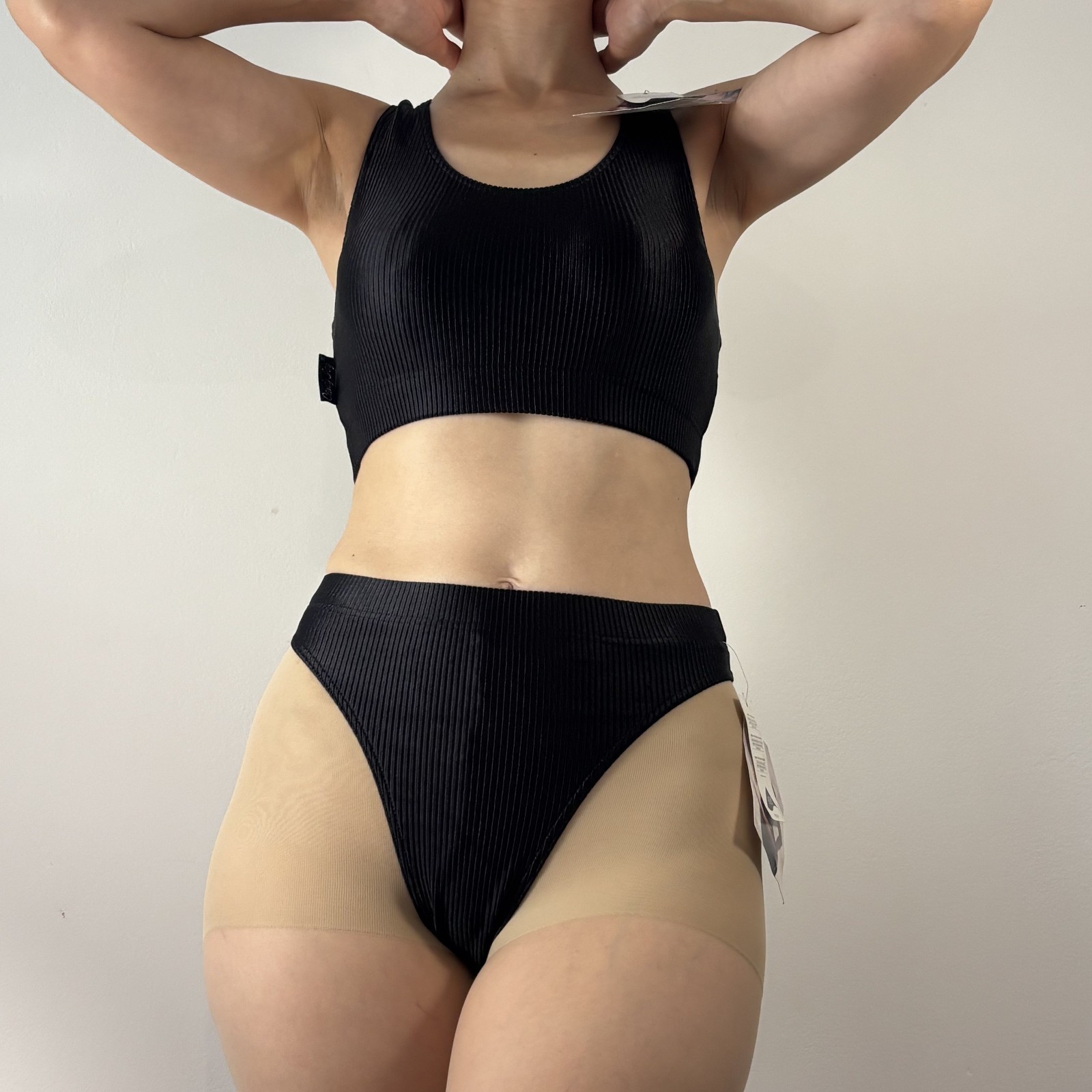 Vintage 90s Black Bikini Candy Jay / Rib Swimwear / Deadstock Activewear M