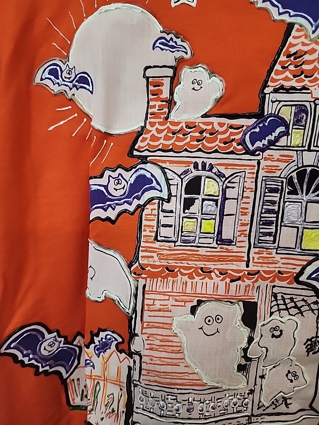 Vtg Jerzees Tee Painted Halloween Pumpkin Bats Ghost Haunted House 80’s 90’s