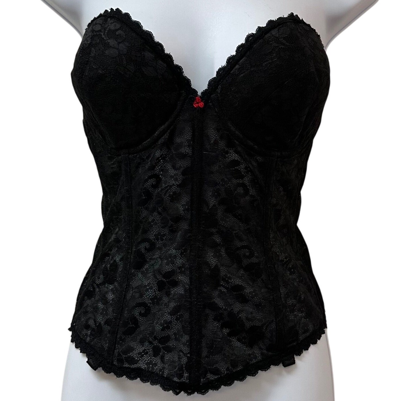 Vintage Carnival 313 Black Lace Bustier Corset Top 38C ILGWU Union Made USA