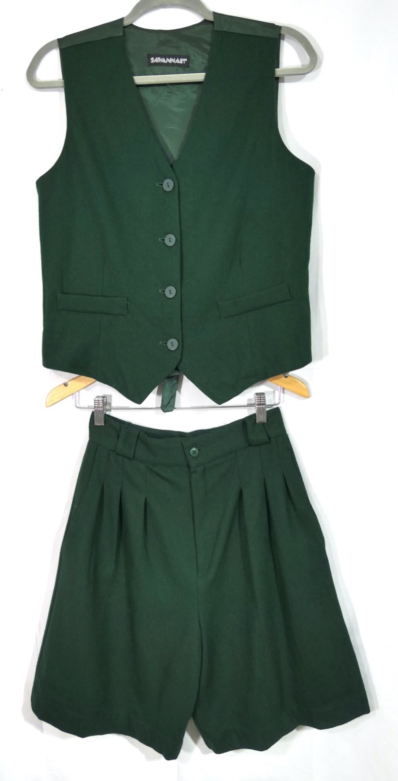 Ivy League Preppy Vintage Green Wool Short Vest Set Savannah Casual Corner M 8