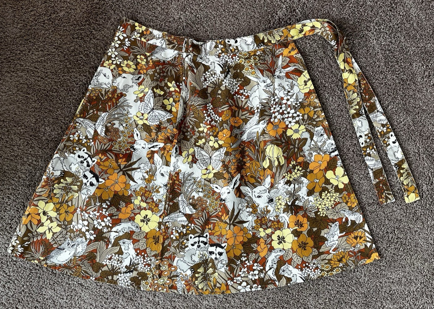 Vintage Pop-O Florida Animal/Floral Print Brown Wrap Skirt One Size