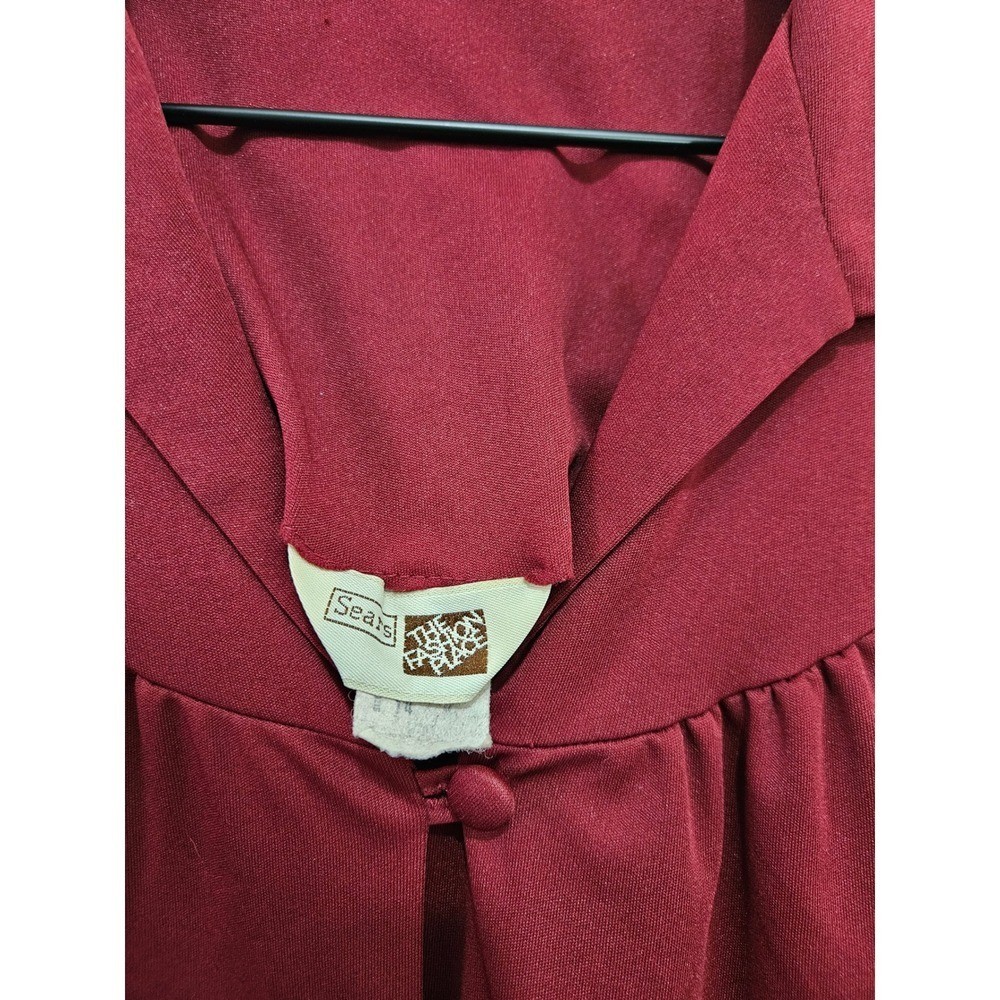 Vintage Sears The Fashion Place Burgundy Red Long Sleeve Button Front Dress 14