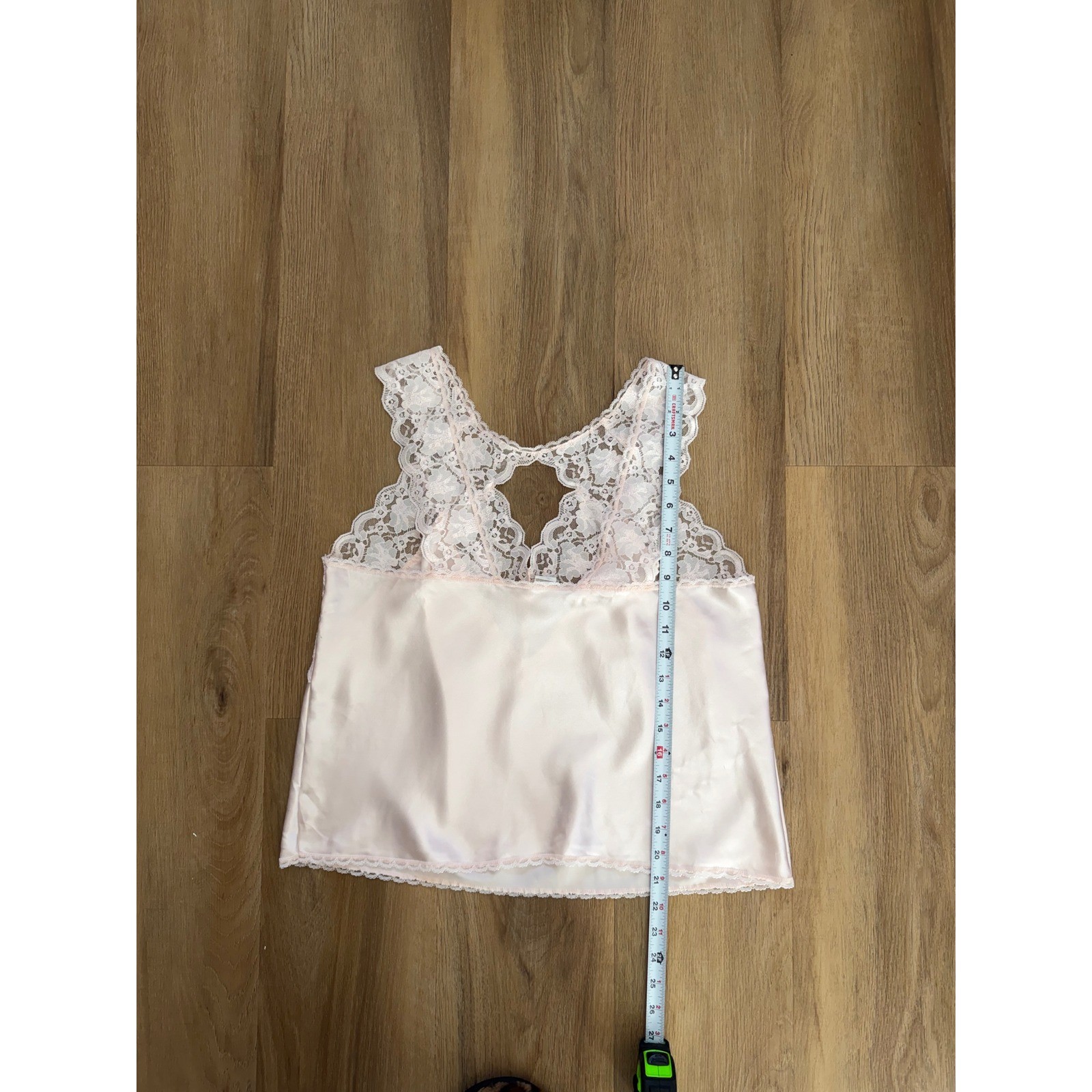 Vintage Pink Satin Lace Trim Camisole Top Keyhole Back L sexy fairy dainty