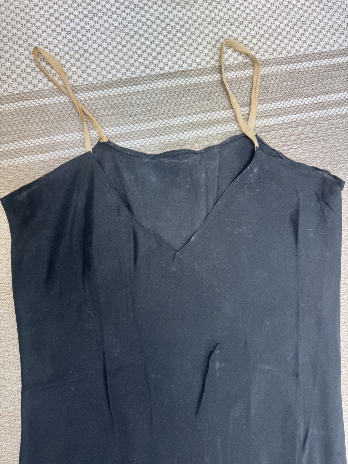 Antique 1920s 1930s Black Silk Gown Full Length Creme Velvet Flower Appliques