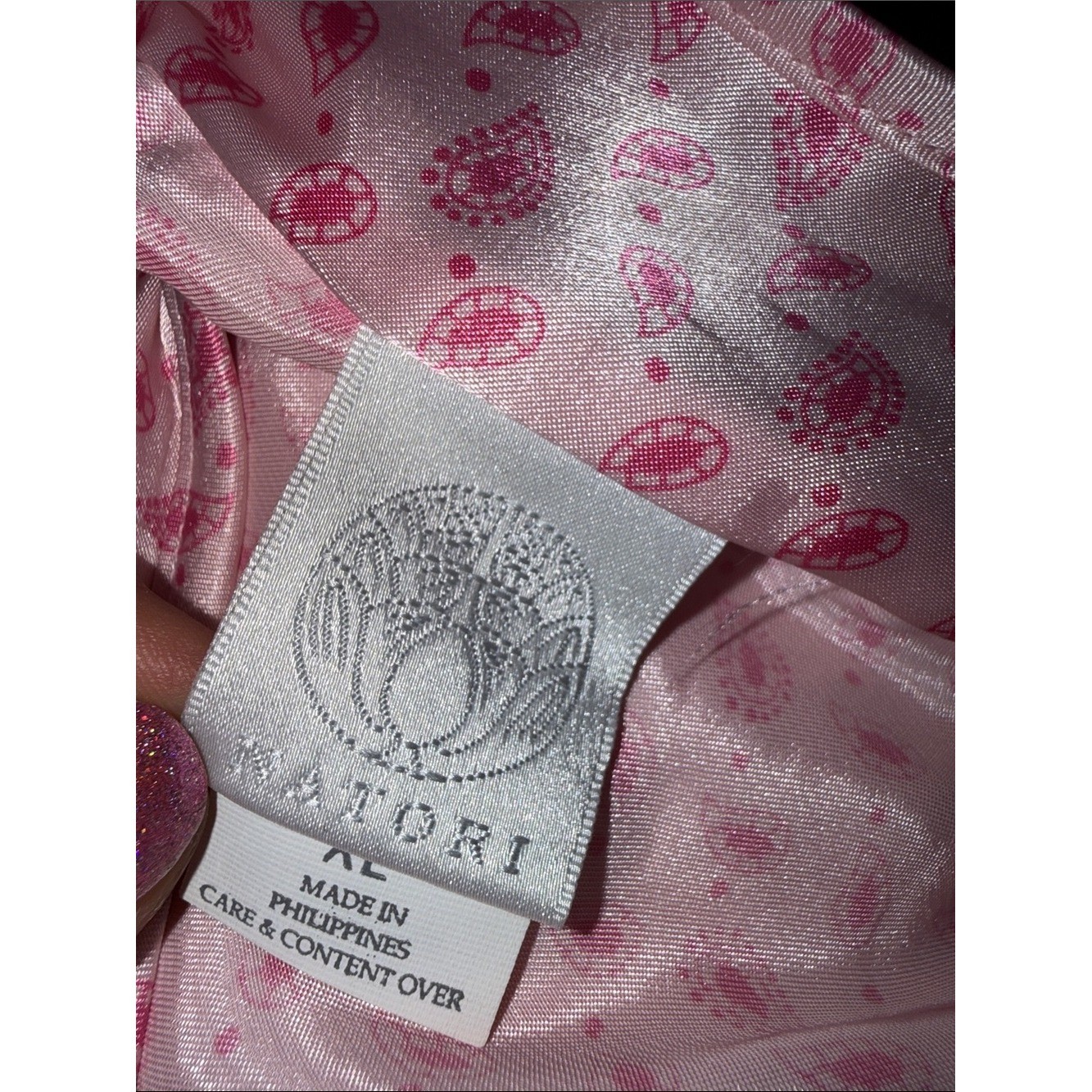 Vintage Natori Pink Satin Caftan Robe Lounge Dress Floral Tassel Size XL