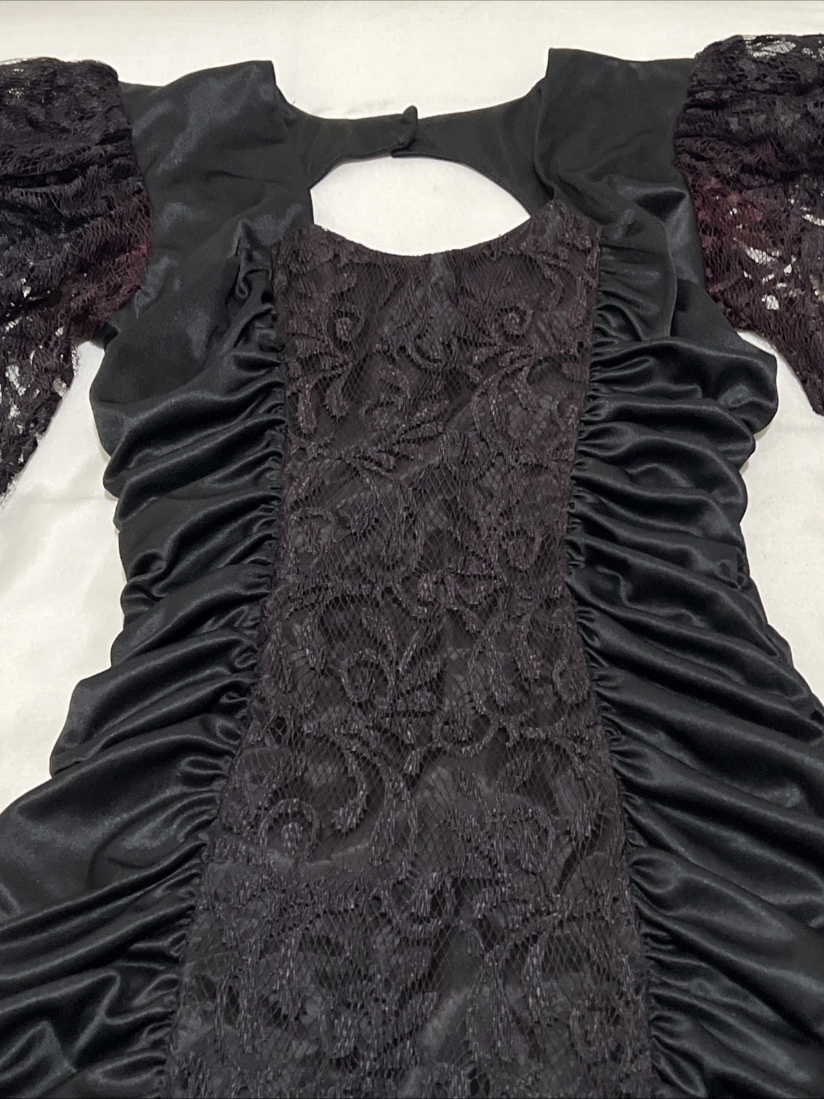 VTG 80s Mayvens California Bodycon Dress Cocktail Black Puff Sleeve S Juniors 3