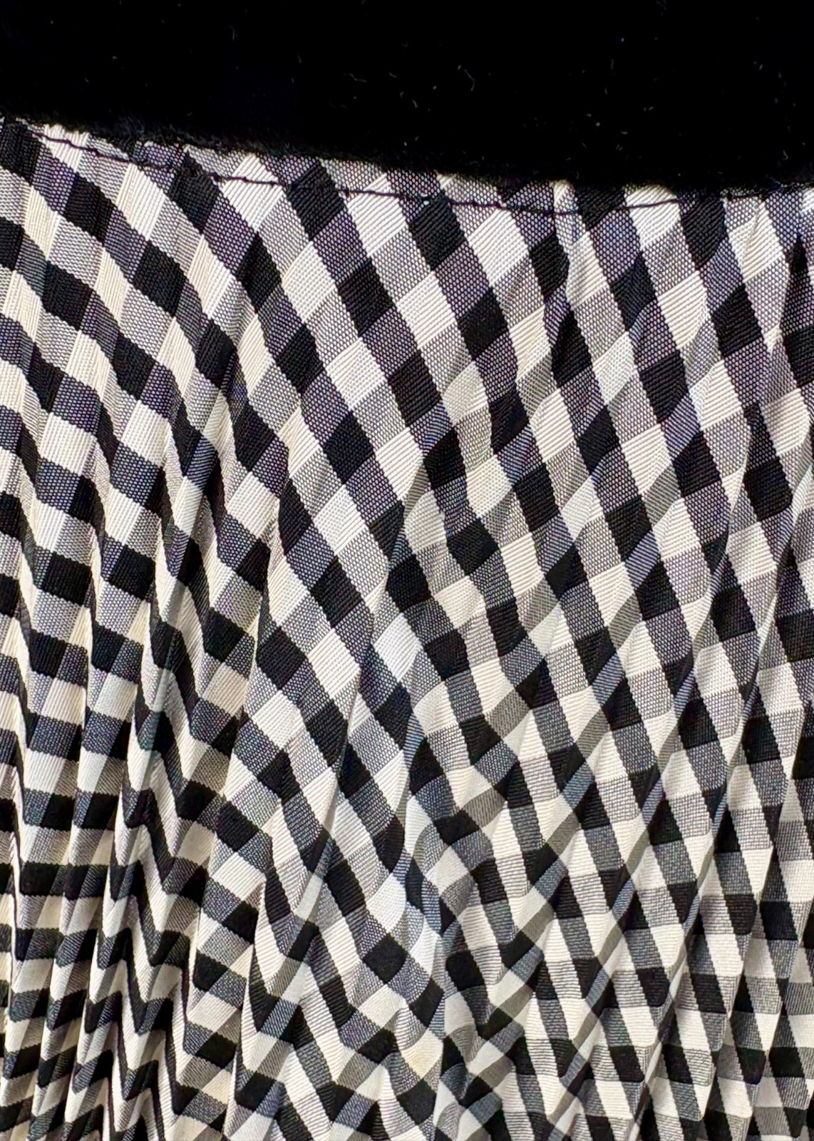 vintage SKIRT BLACK & WHITE CHECK Maxi Accordion Pleats FULL sweep velvet waist
