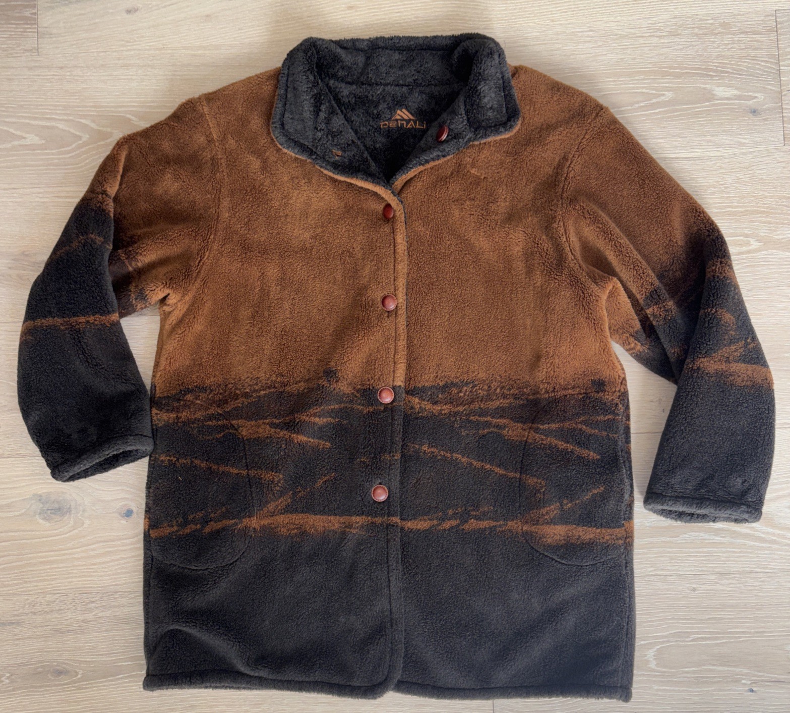 Vtg. Denali Faux Fur Fleece Reversible Jacket Sz XL Nordic Horizon Scene Brown