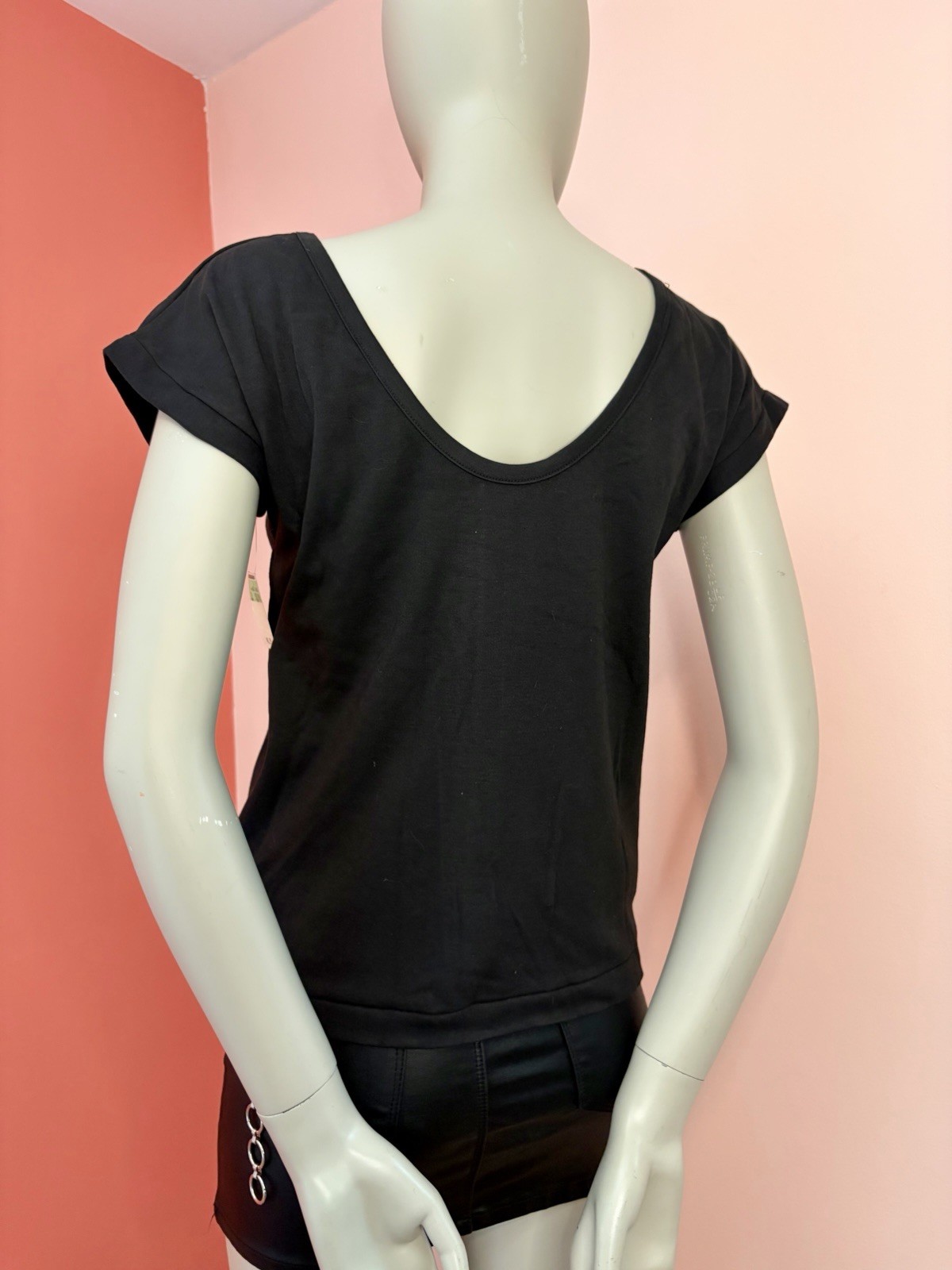 VTG NWT 80s 90s Black Cutout Floral Neckline Top Shirt soft goth dark romance M