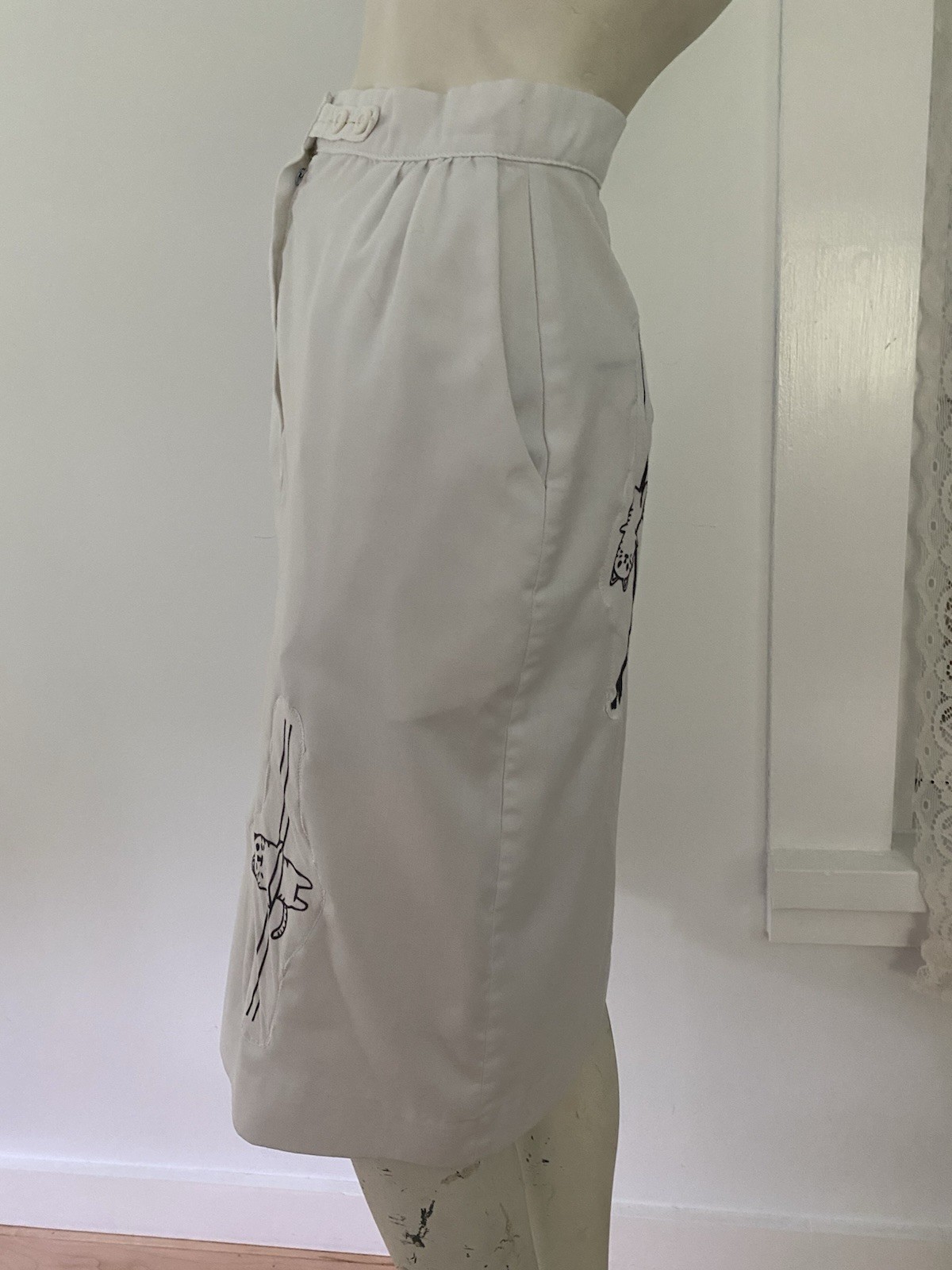 Vintage 70s Nurse Skirt White Uniform Upcycled Cat Pole Dancer Kittens OOAK Fun