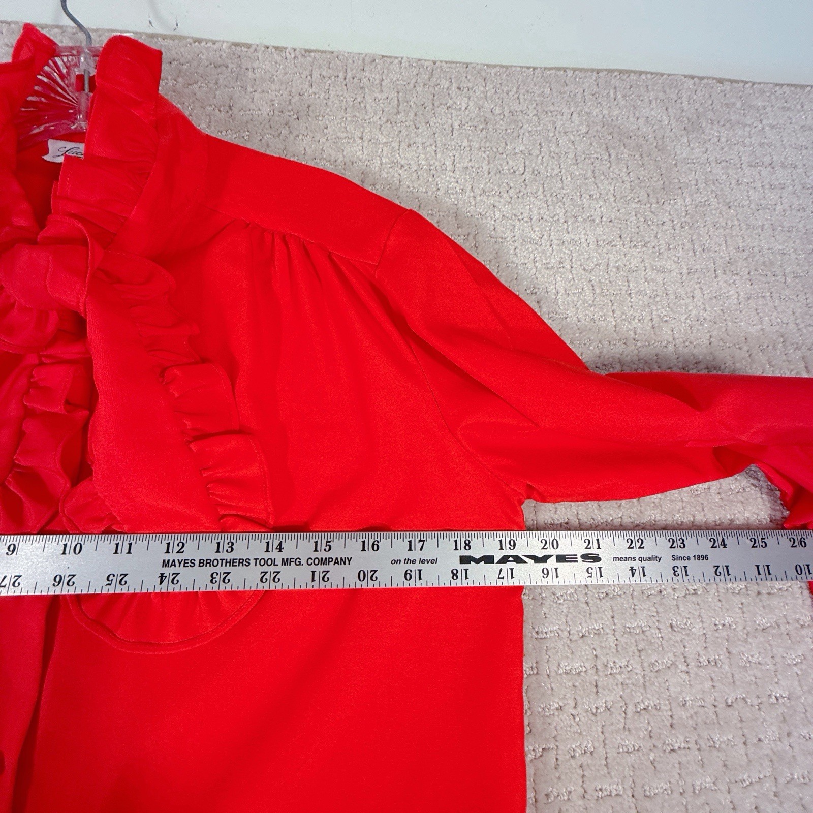 Vintage Lucky Winner Red Career Blouse Size 12P Petites Secretary Geek Tie Sash