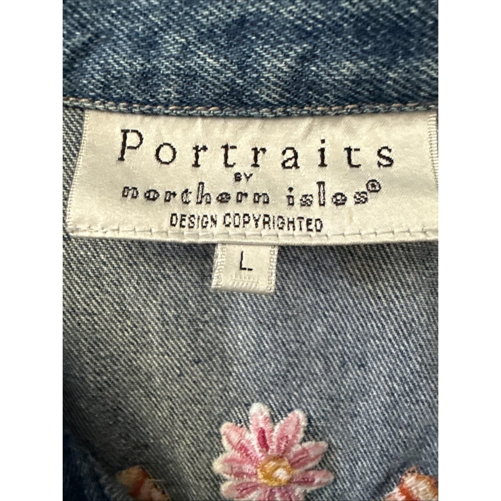 Portraits by Northern Isles Denim Vest 90s Vintage Floral Embroidery