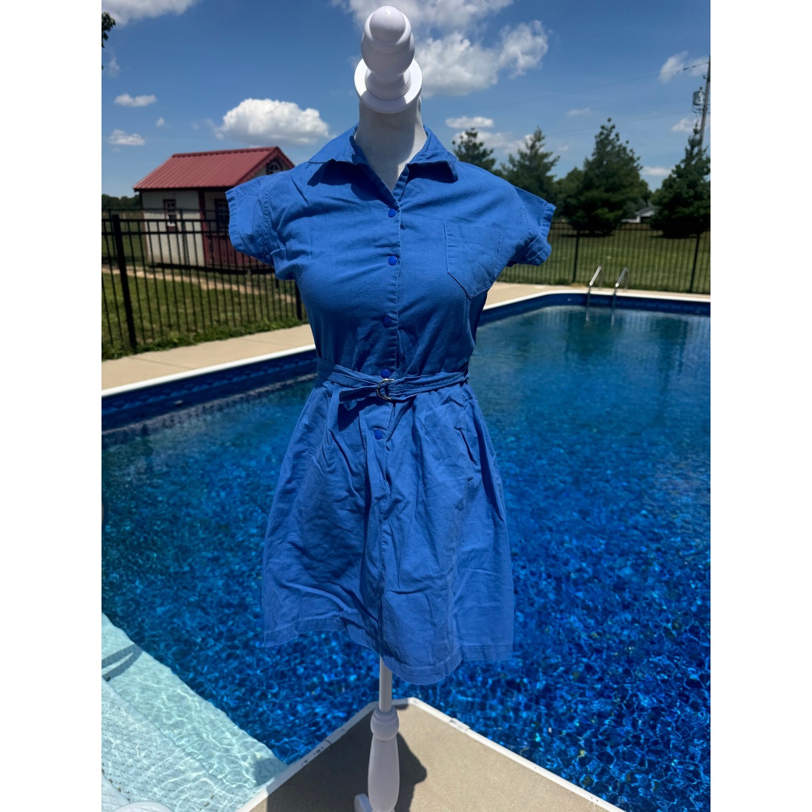 Vintage 50s Broderick Gym Suit Romper Dress Bloomers Blue Cotton XS S