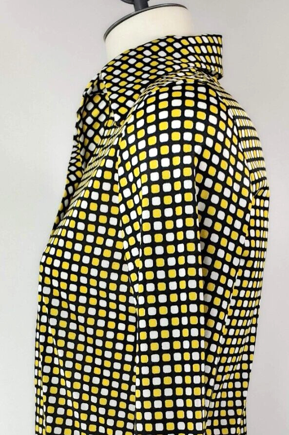 Vintage Alex Colman Top – Size 10 – Black, Yellow, & White Print