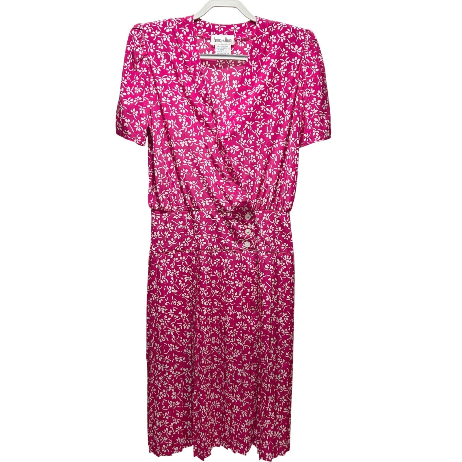 Wms Vintage 90s Midi Dress Pink Floral Faux Wrap Cottagecore Petites for Maggy
